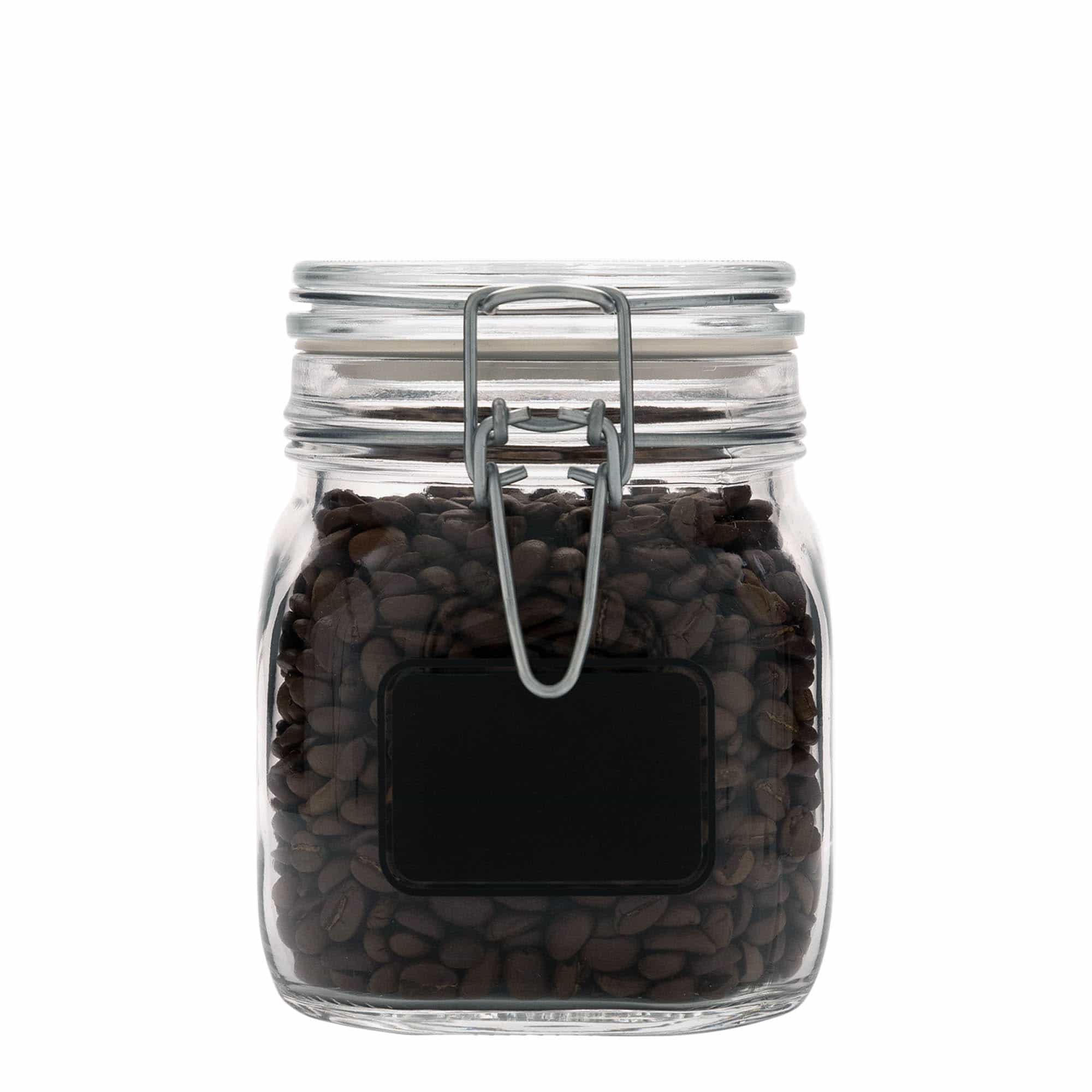 Vaso con chiusura a molla da 750 ml 'Fido', motivo: campo etichetta, quadrato, apertura: chiusura a molla