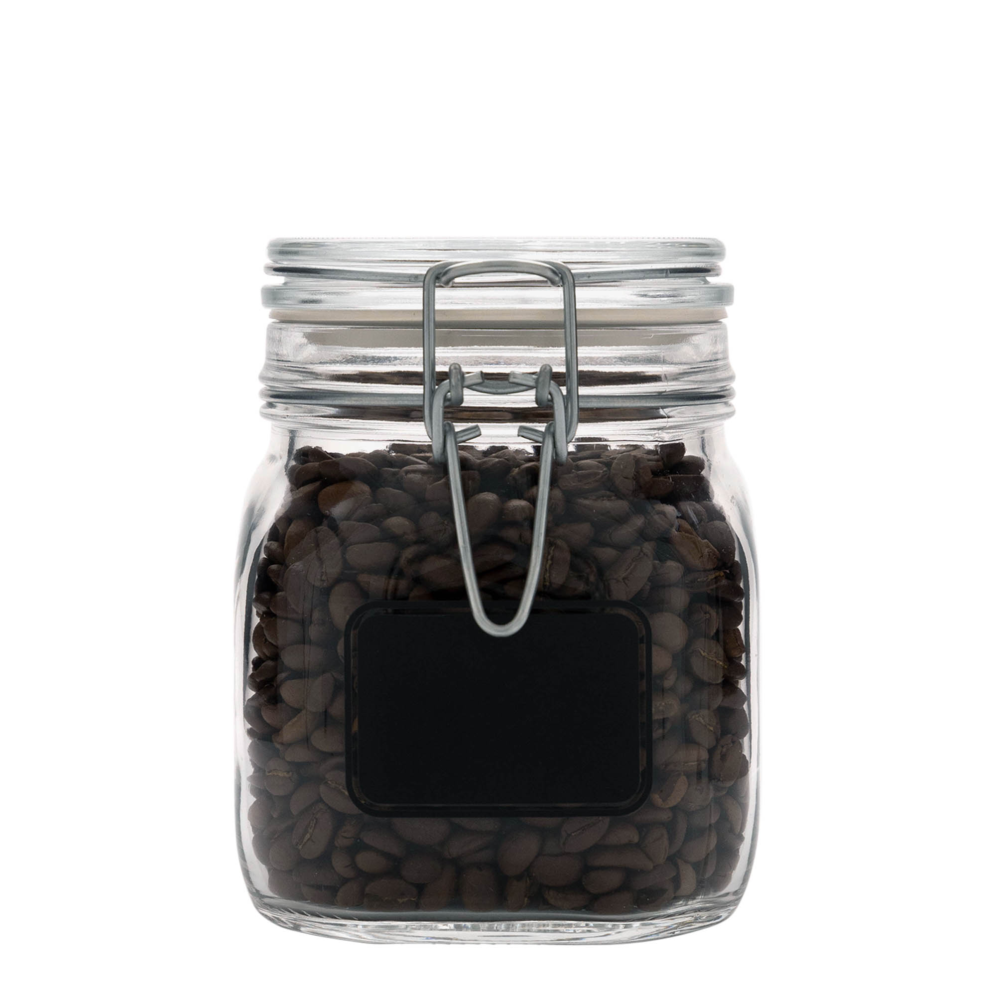 Vaso con chiusura a molla da 750 ml 'Fido', motivo: campo etichetta, quadrato, apertura: chiusura a molla