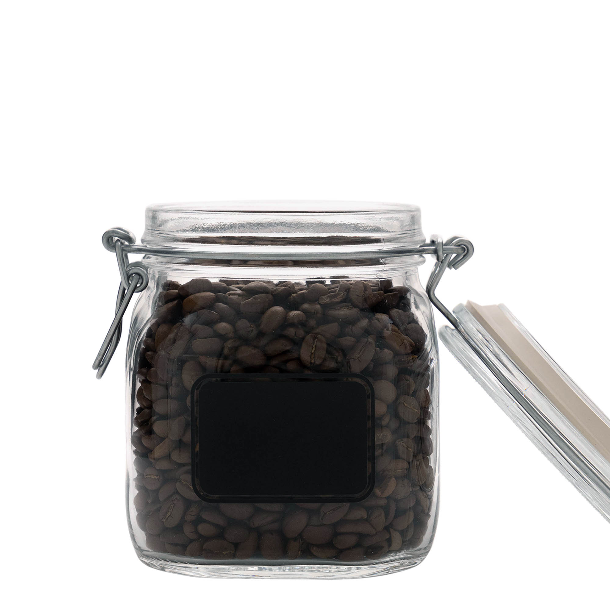 Vaso con chiusura a molla da 750 ml 'Fido', motivo: campo etichetta, quadrato, apertura: chiusura a molla Vaso con chiusura a molla da 750 ml 'Fido', motivo: campo etichetta, quadrato, apertura: chiusura a molla