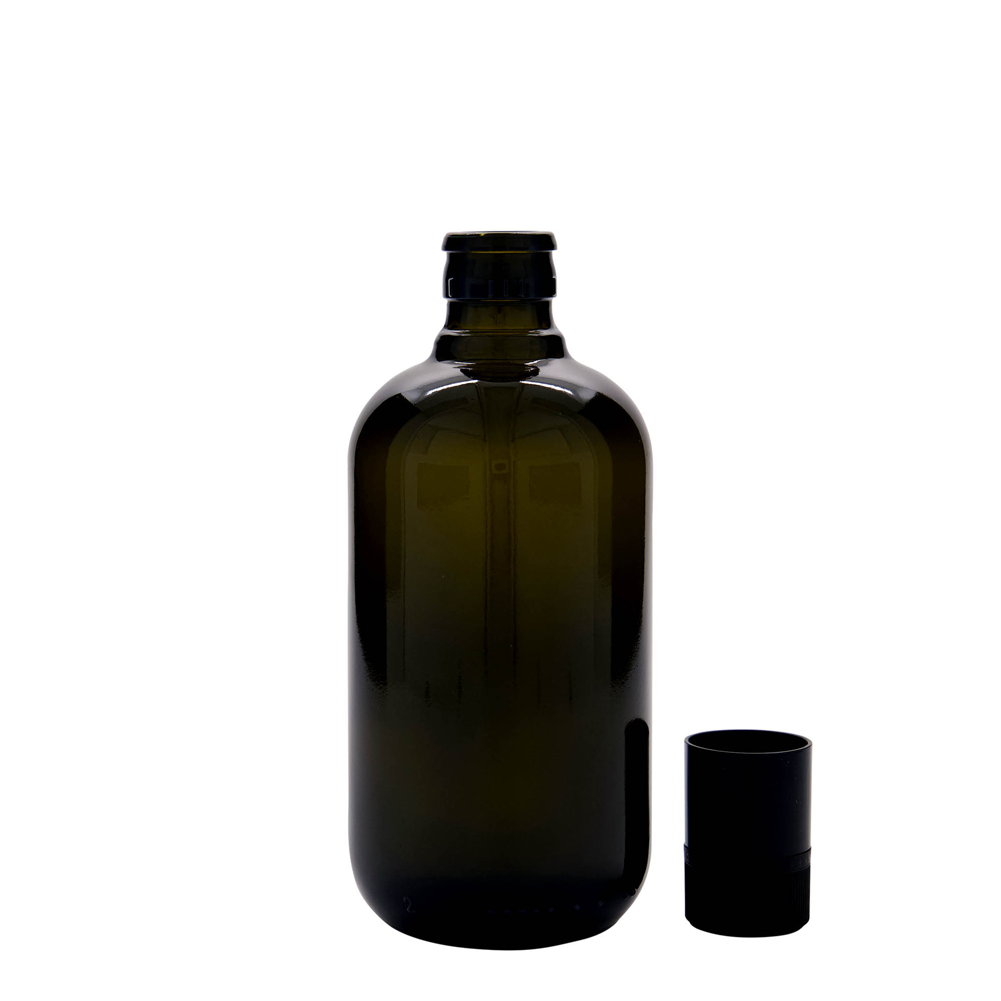 Bottiglia da 500 ml per aceto/olio 'Biolio', vetro verde antico, bocca: DOP