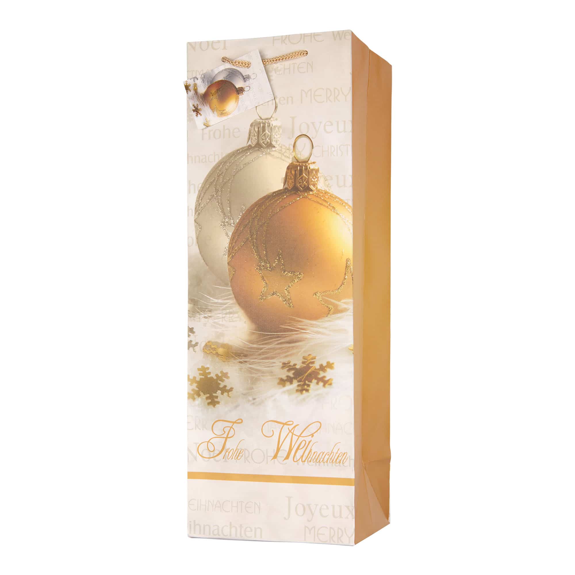 Sacchetto portabottiglie, motivo: Buon Natale, quadrato, carta, oro