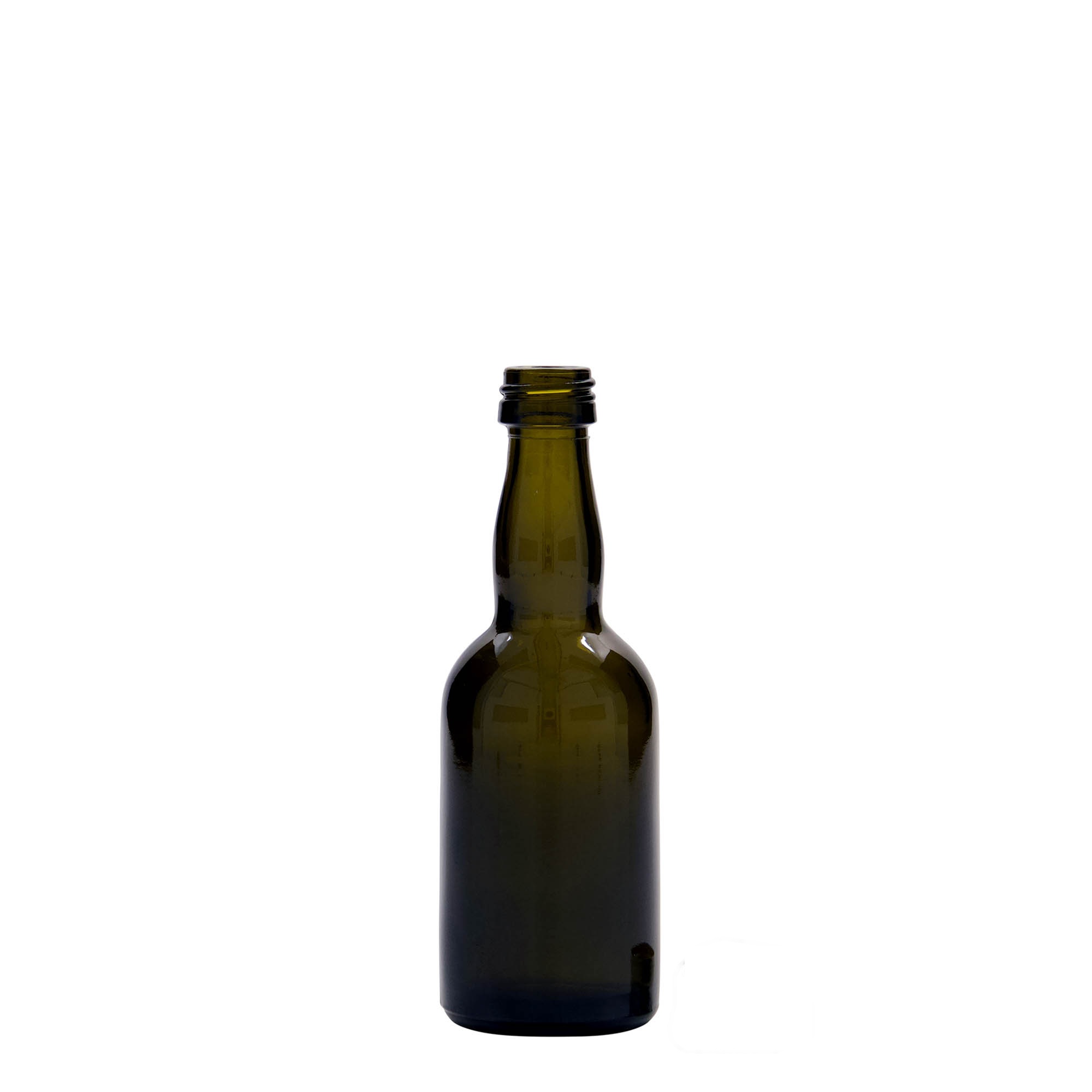 Bottiglia di vetro da 50 ml 'Proba', verde antico, bocca: PP 18 Bottiglia di vetro da 50 ml 'Proba', verde antico, bocca: PP 18