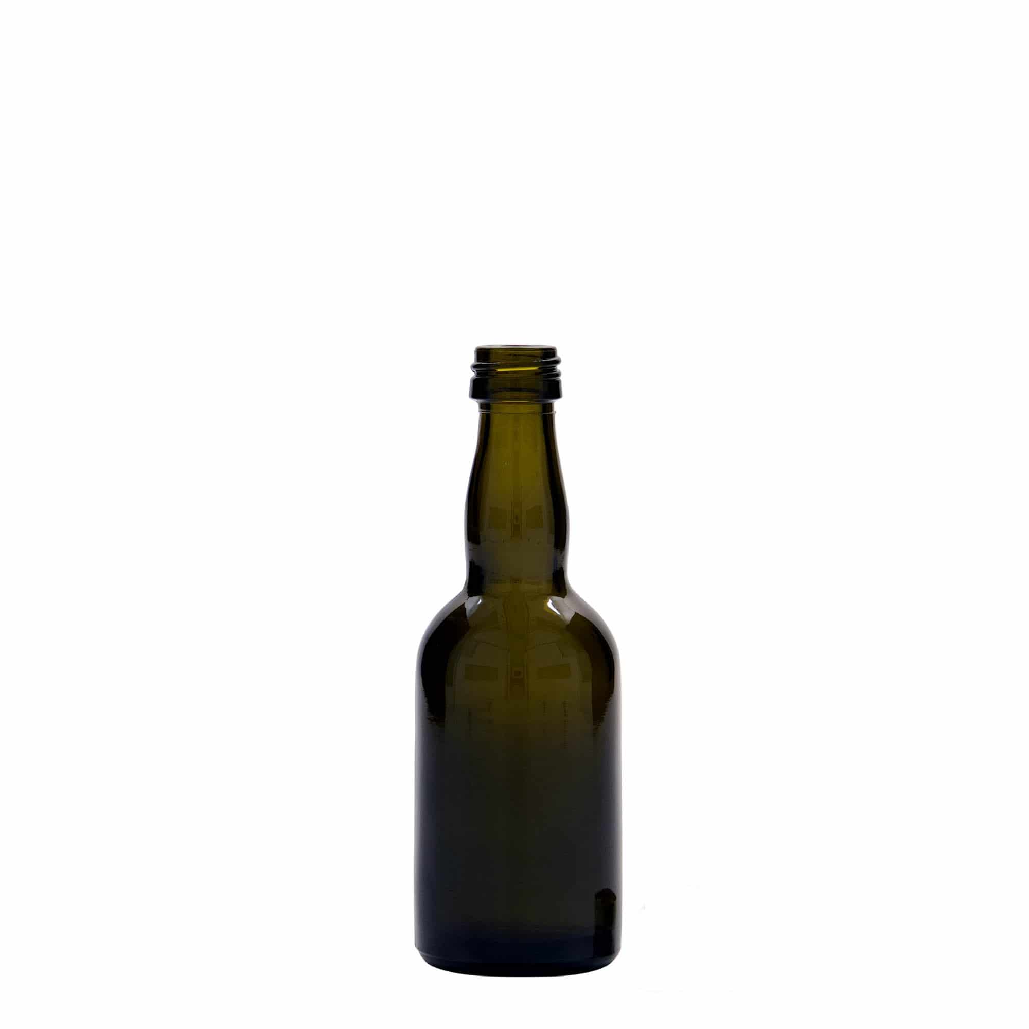 Bottiglia di vetro da 50 ml 'Proba', verde antico, bocca: PP 18