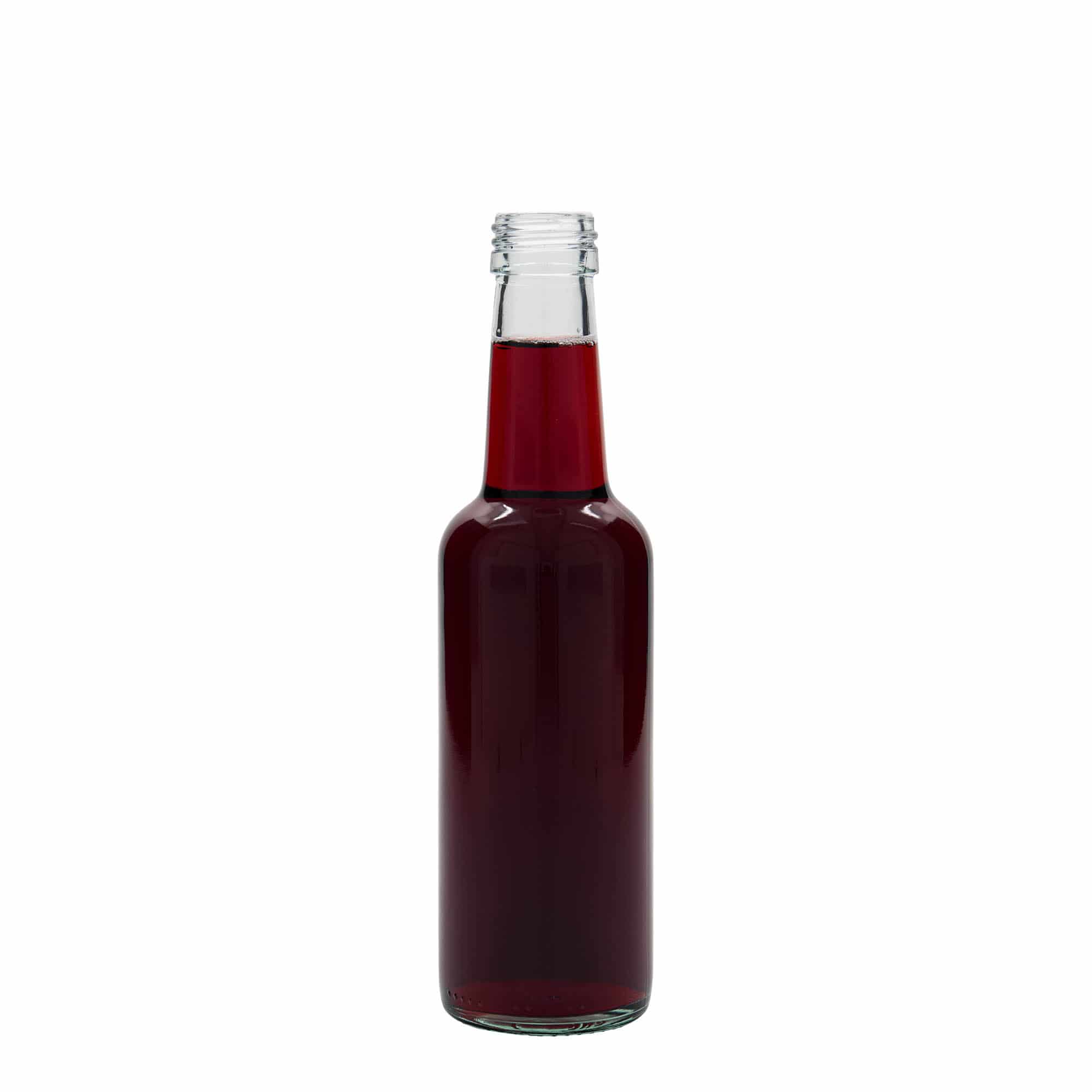 Bottiglia di vetro da 250 ml con collo dritto, bocca: PP 28