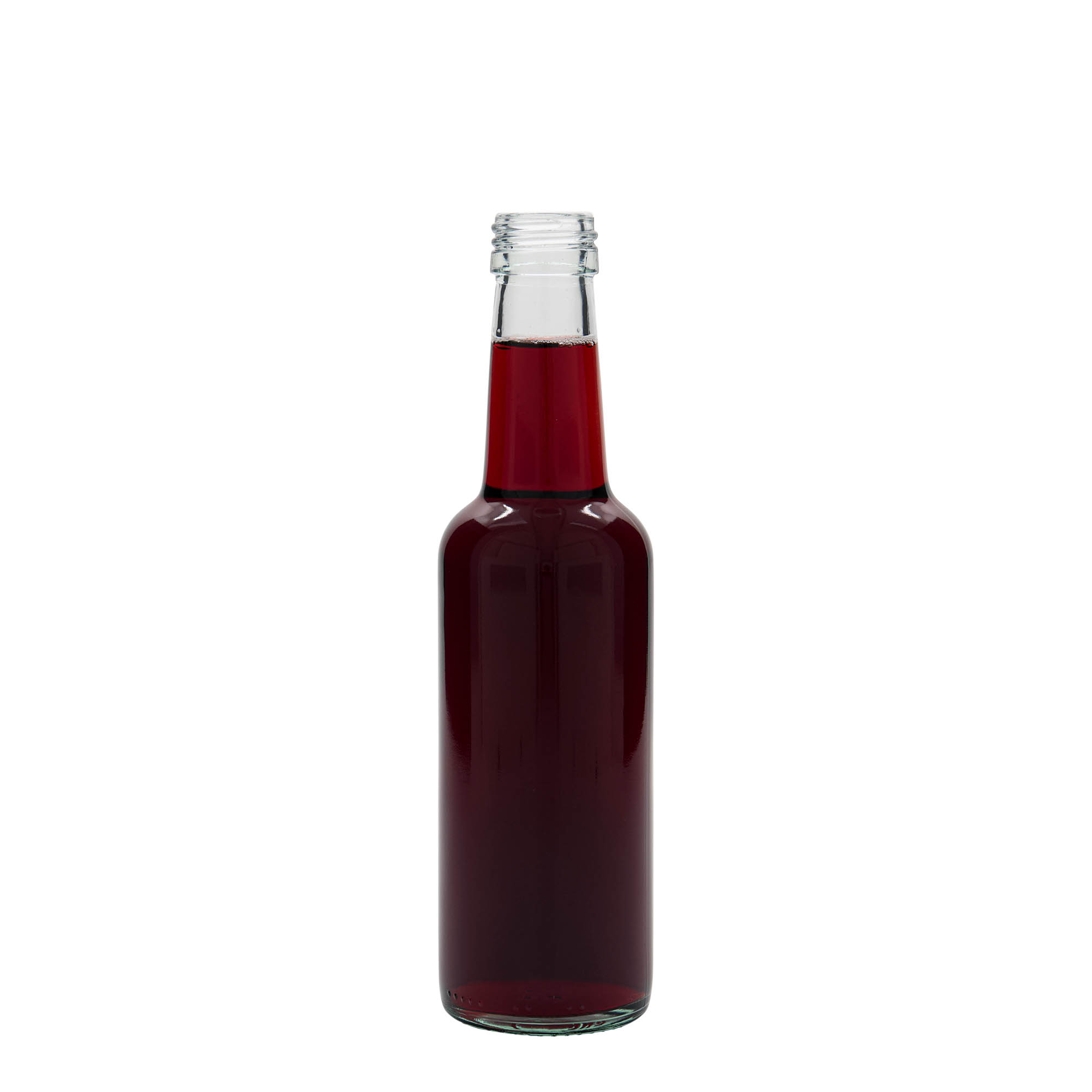 Bottiglia di vetro da 250 ml con collo dritto, bocca: PP 28 Bottiglia di vetro da 250 ml con collo dritto, bocca: PP 28