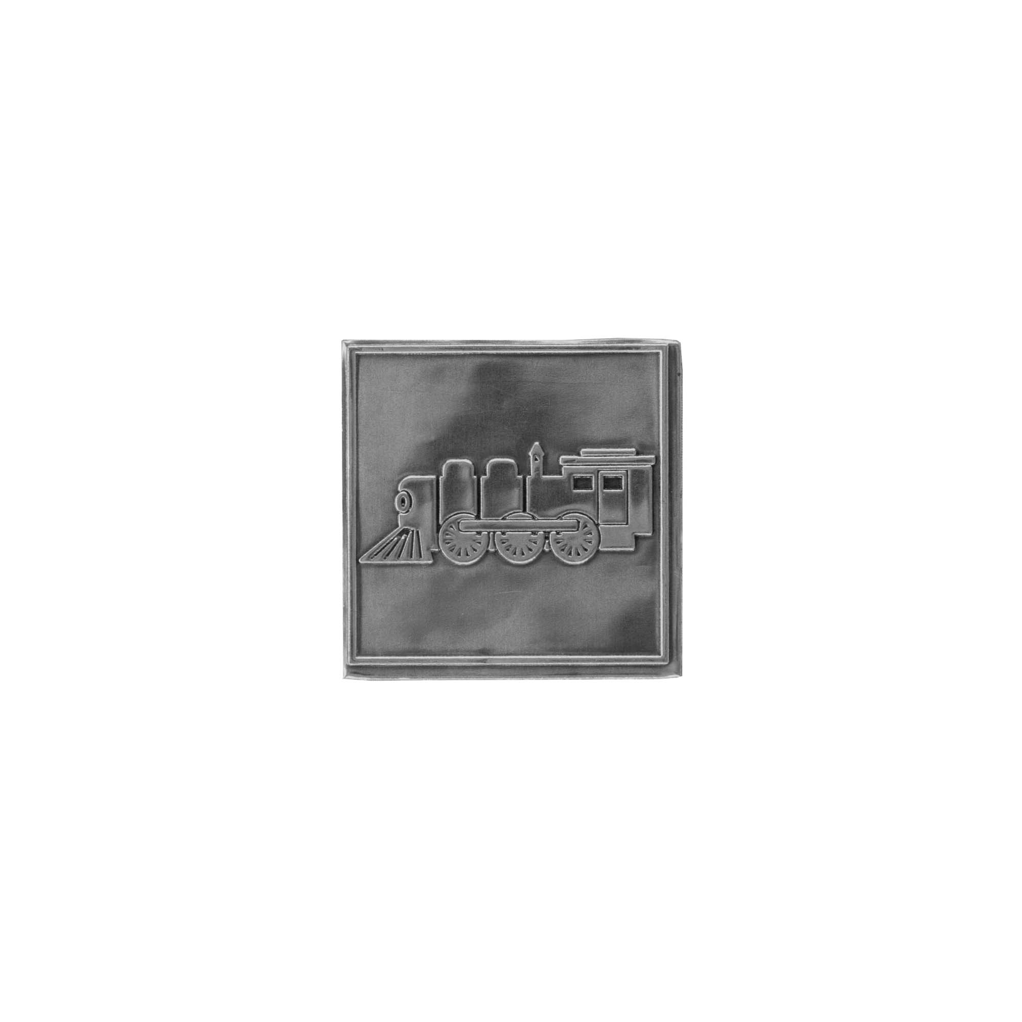 Etichetta in stagno 'Locomotiva', quadrata, metallo, argento