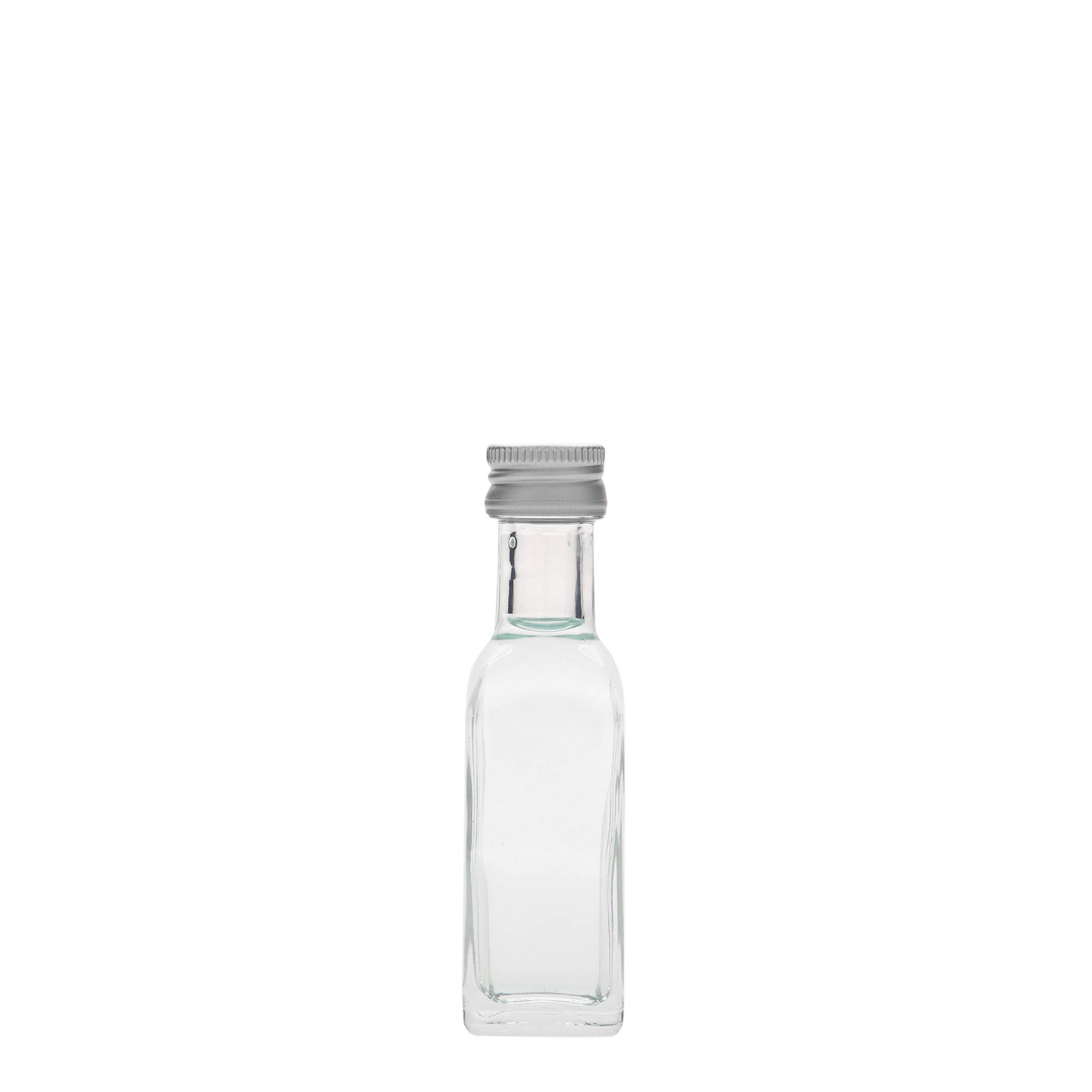 Bottiglia di vetro da 20 ml 'Marasca', quadrata, bocca: PP 18