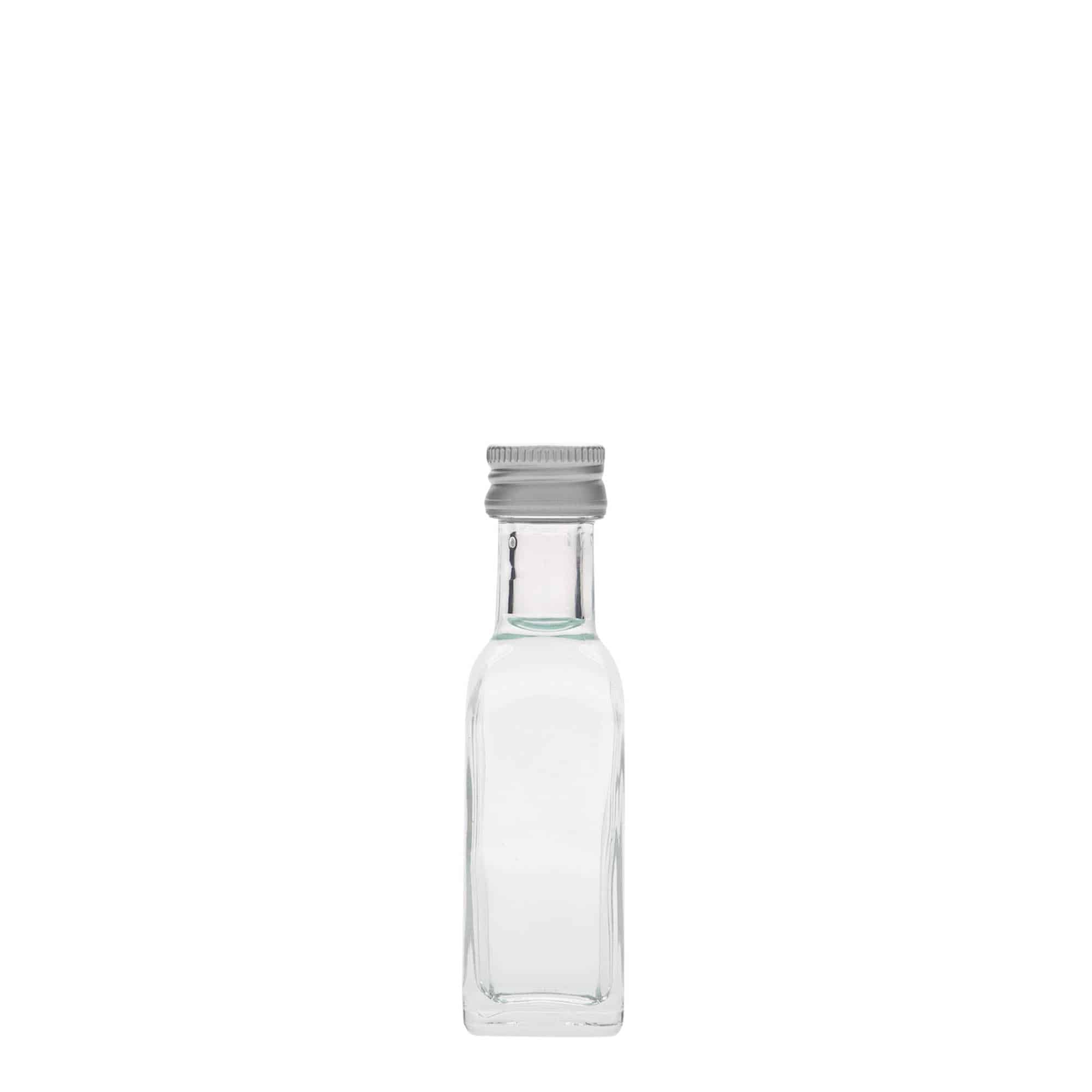 Bottiglia di vetro da 20 ml 'Marasca', quadrata, bocca: PP 18