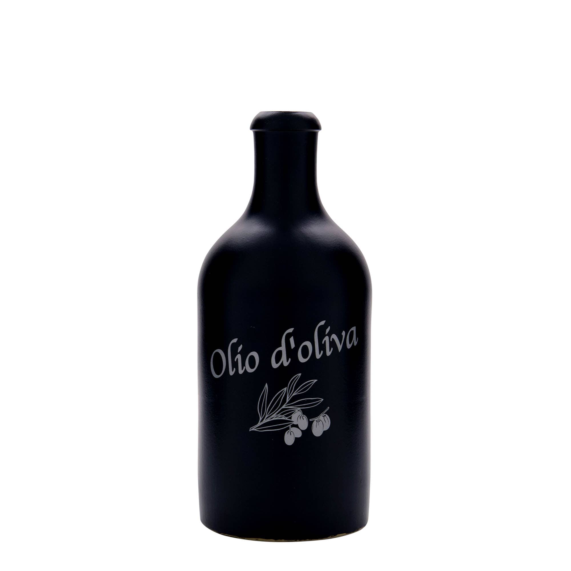 Boccale da 500 ml, motivo: Olio d'Oliva, gres, nero, bocca: sughero