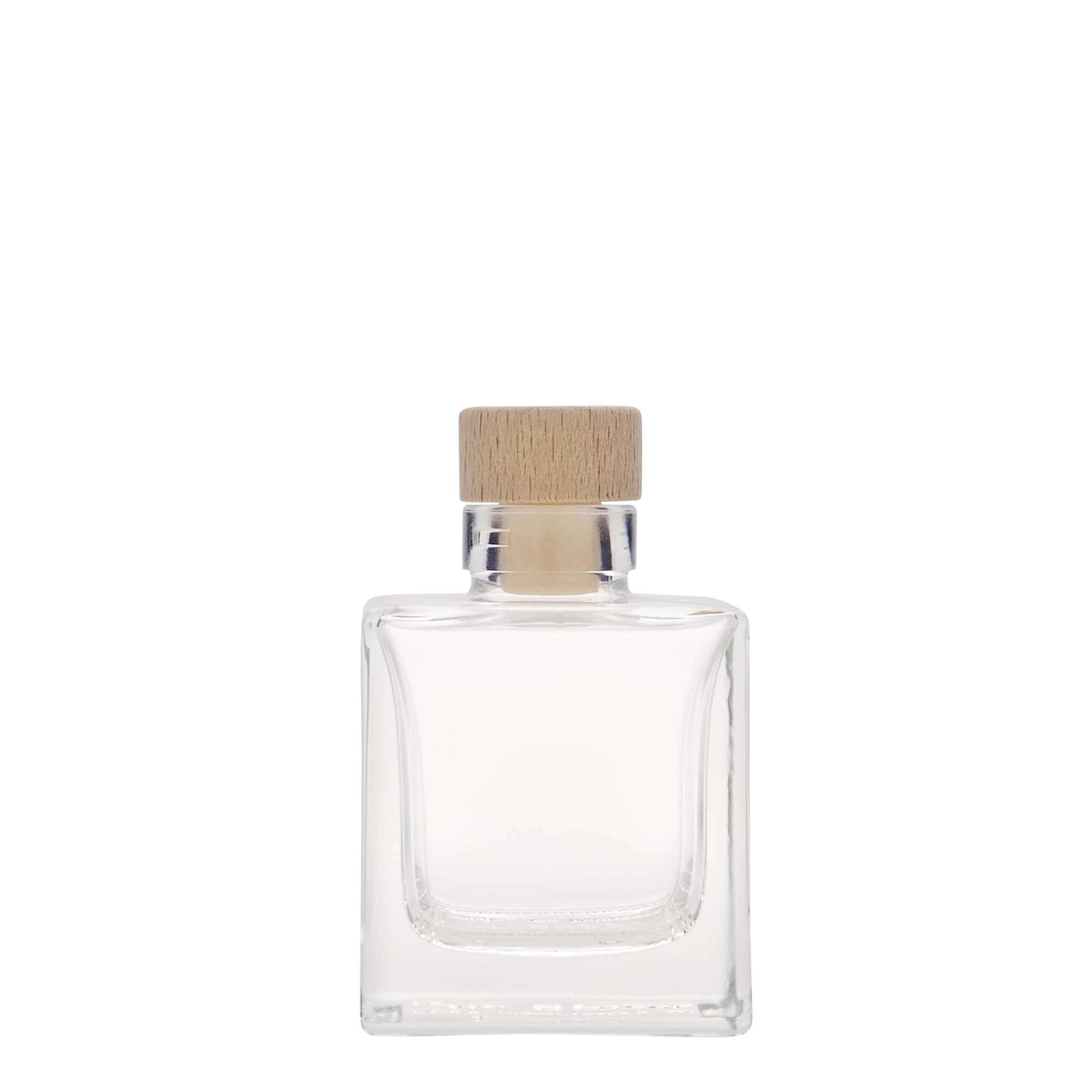 Bottiglia di vetro da 100 ml 'Cube', quadrata, bocca: sughero