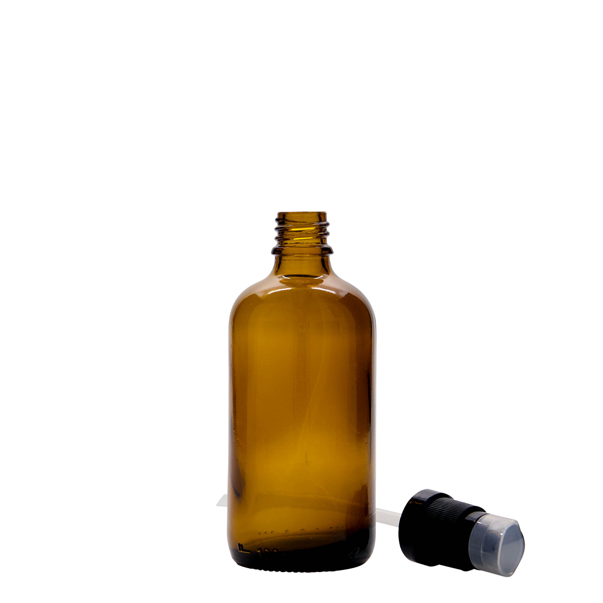 100 ml Flacone farmaceutico con dispenser a pompa, vetro, marrone, imboccatura: DIN 18