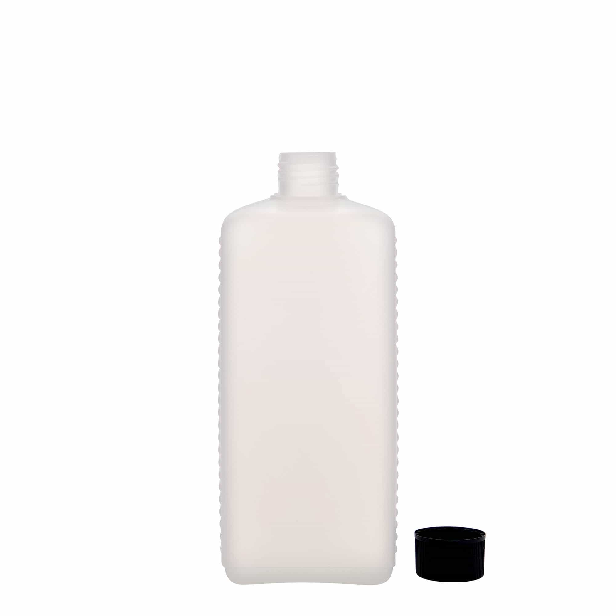 500 ml Bottiglia rettangolare, rettangolare, plastica HDPE, naturale, imboccatura: DIN 25 EPE