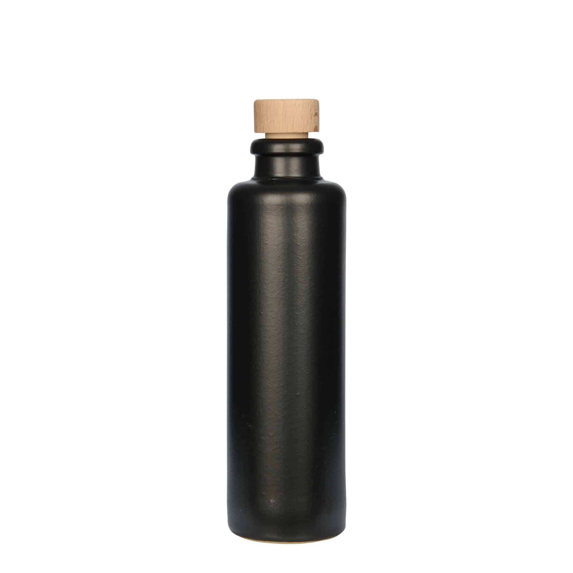 200 ml Bottiglia in ceramica, ceramica grès, nero, imboccatura: fascetta