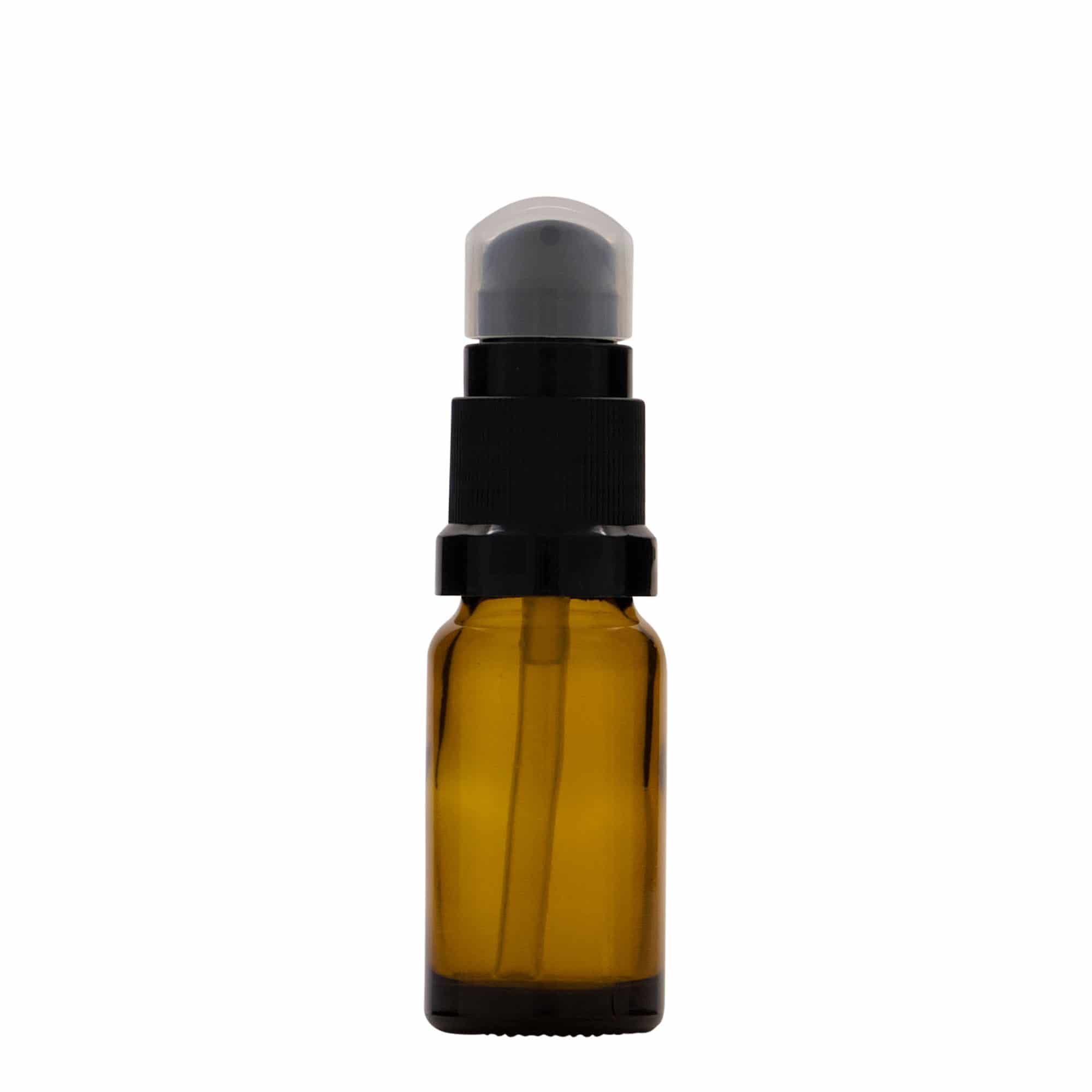 Flacone medico da 10 ml con pompa per lozione, vetro, marrone, bocca: DIN 18
