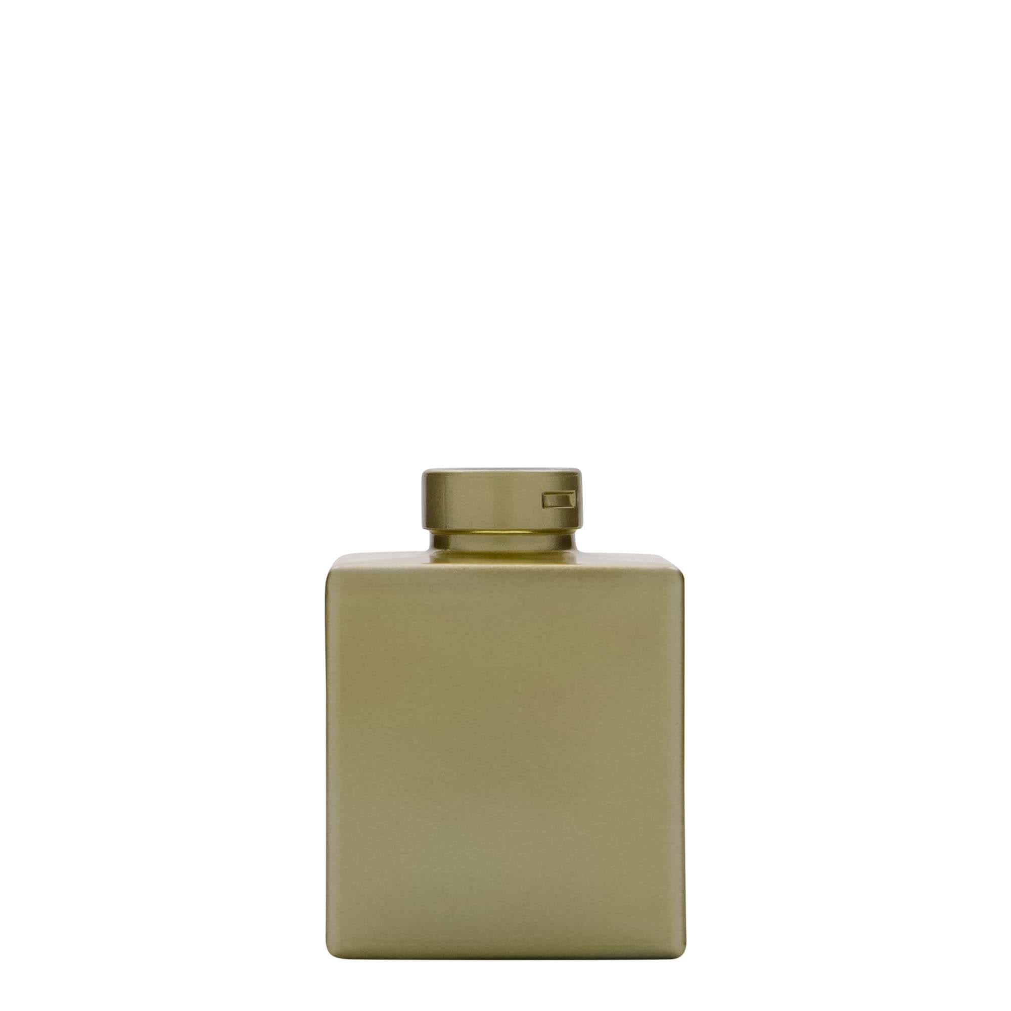 100 ml Bottiglia di vetro 'Cube', quadrata, oro, imboccatura: fascetta