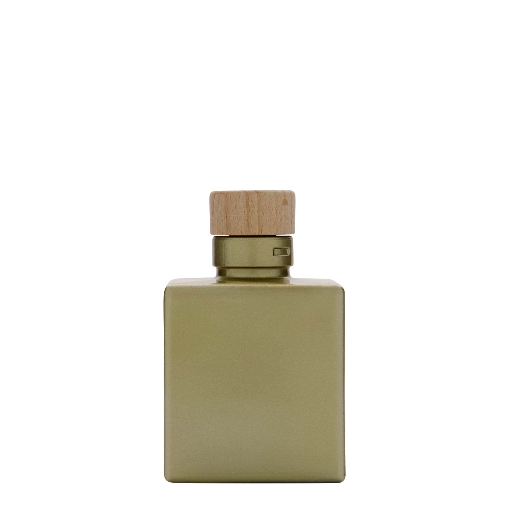 Bottiglia di vetro da 100 ml 'Cube', quadrata, oro, bocca: sughero Bottiglia di vetro da 100 ml 'Cube', quadrata, oro, bocca: sughero