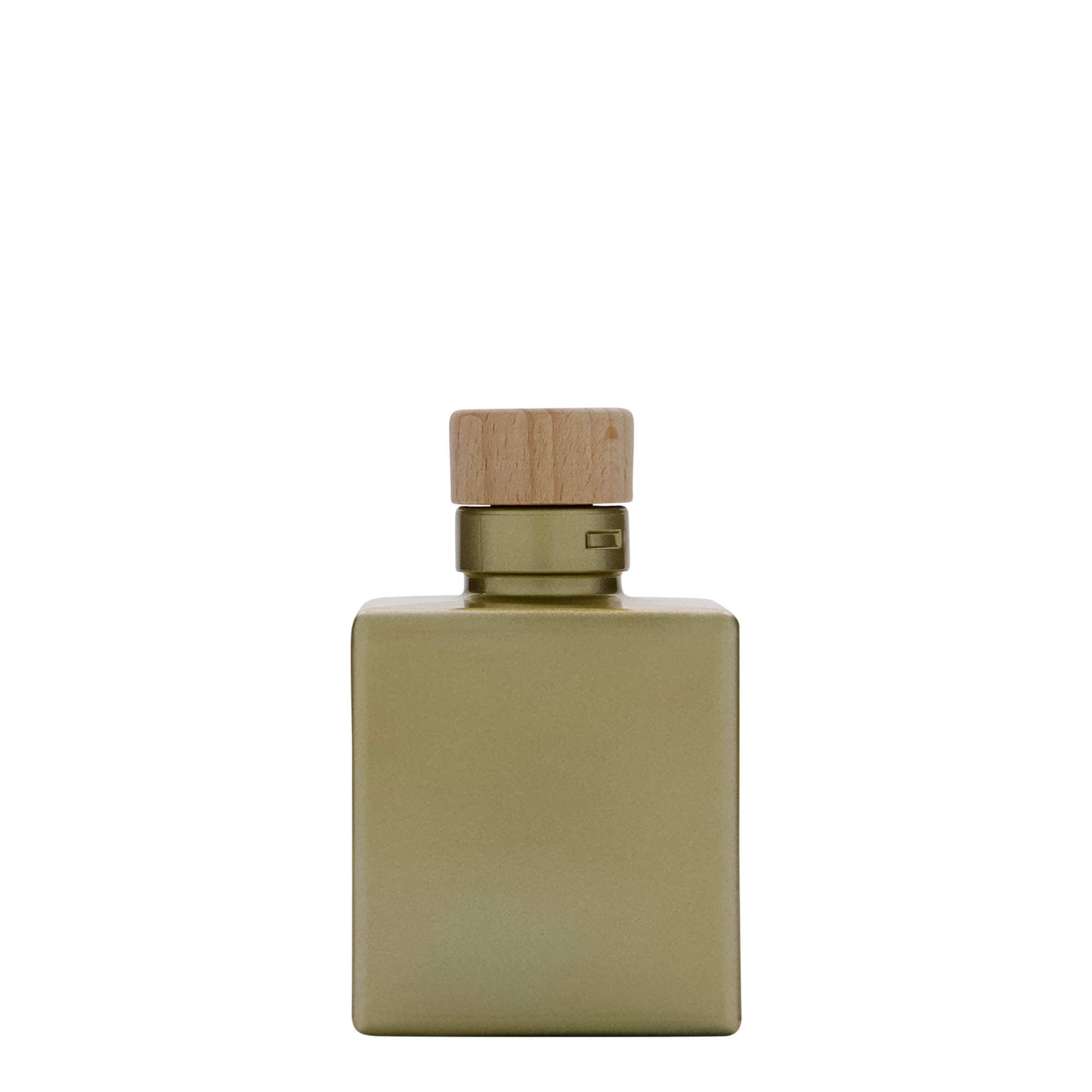Bottiglia di vetro da 100 ml 'Cube', quadrata, oro, bocca: sughero