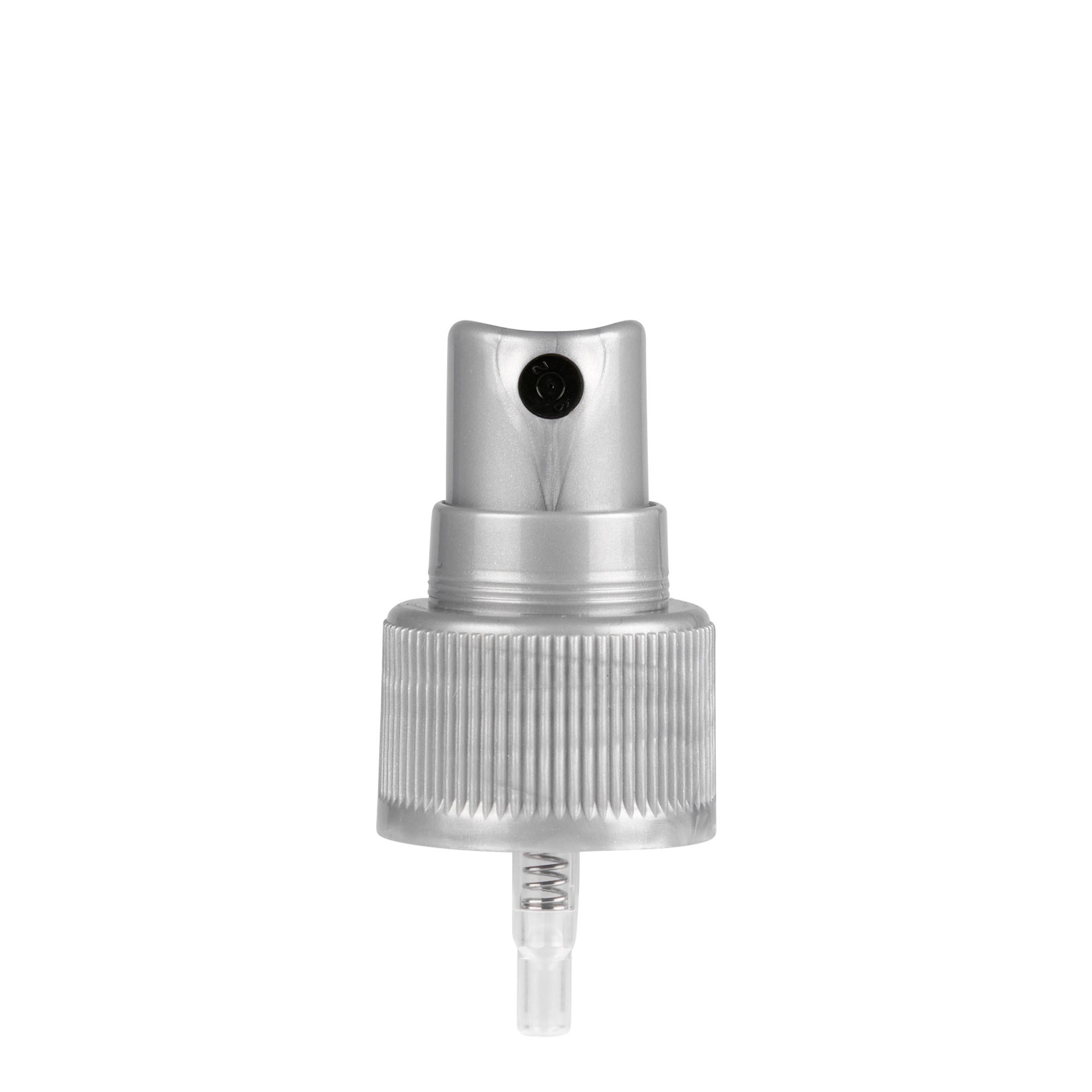 Chiusura a vite con nebulizzatore spray, plastica PP, argento, per bocca: 24/410 Chiusura a vite con nebulizzatore spray, plastica PP, argento, per bocca: 24/410