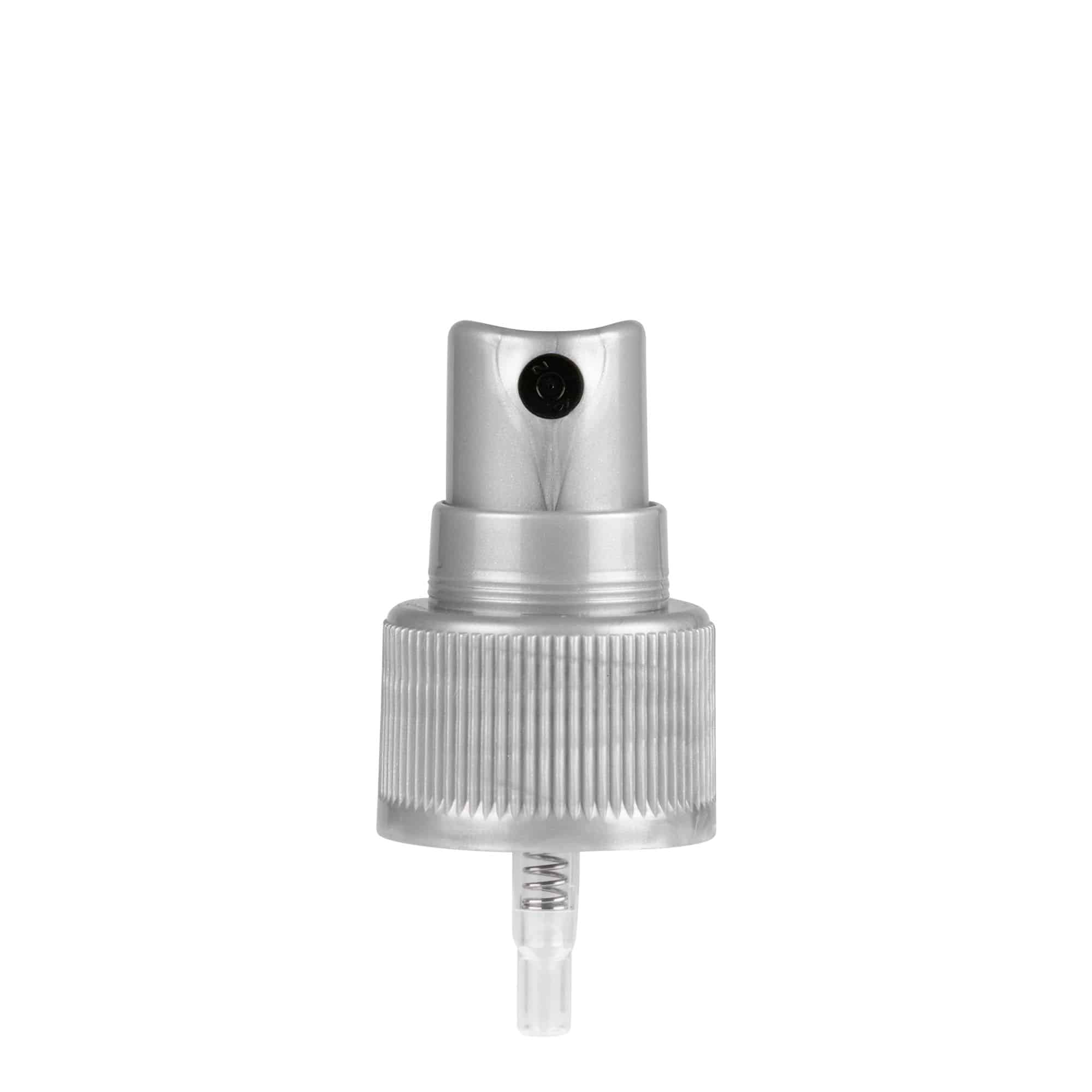 Chiusura a vite con nebulizzatore spray, plastica PP, argento, per bocca: 24/410