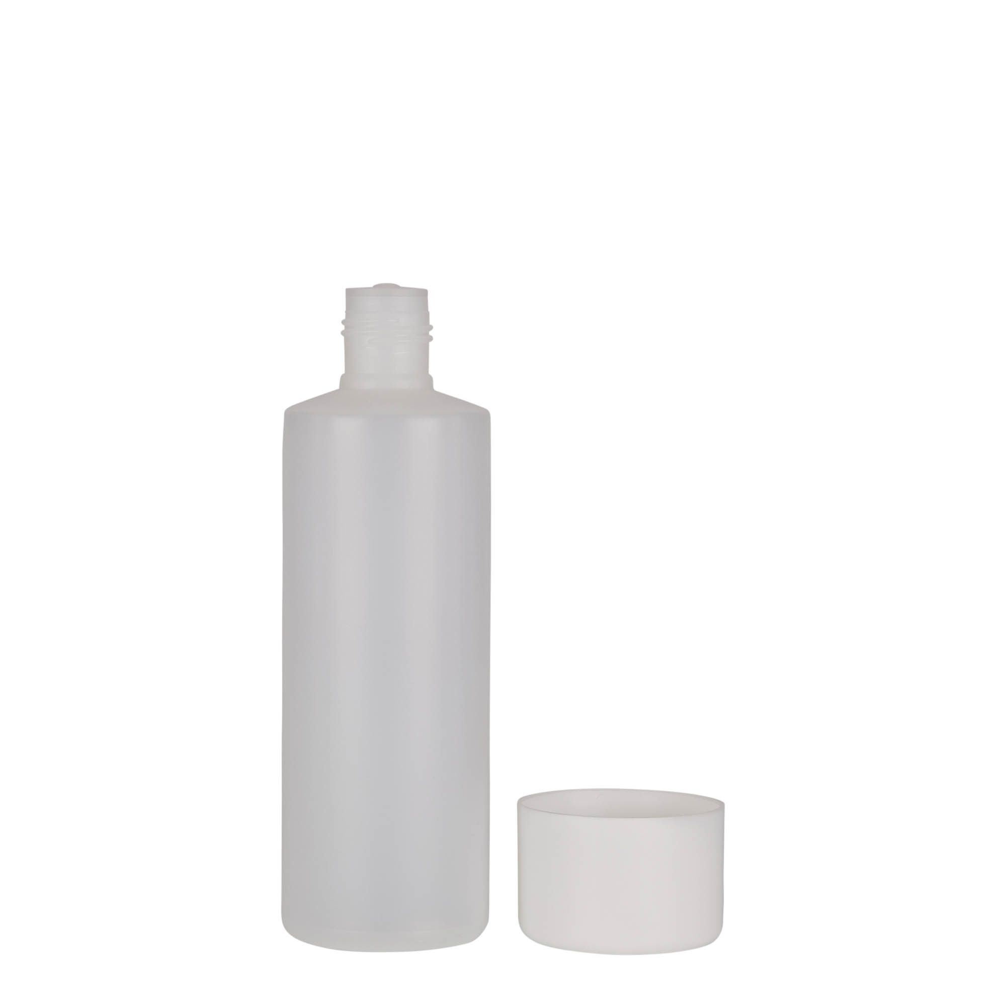 200 ml bottiglia rotonda, plastica PE, naturale, bocca: chiusura a vite