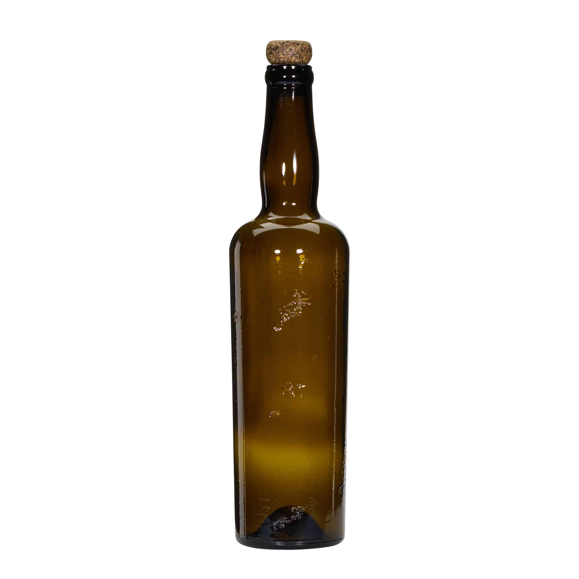 750 ml bottiglia di vetro artigianale 'Siroco', marrone, bocca: sughero