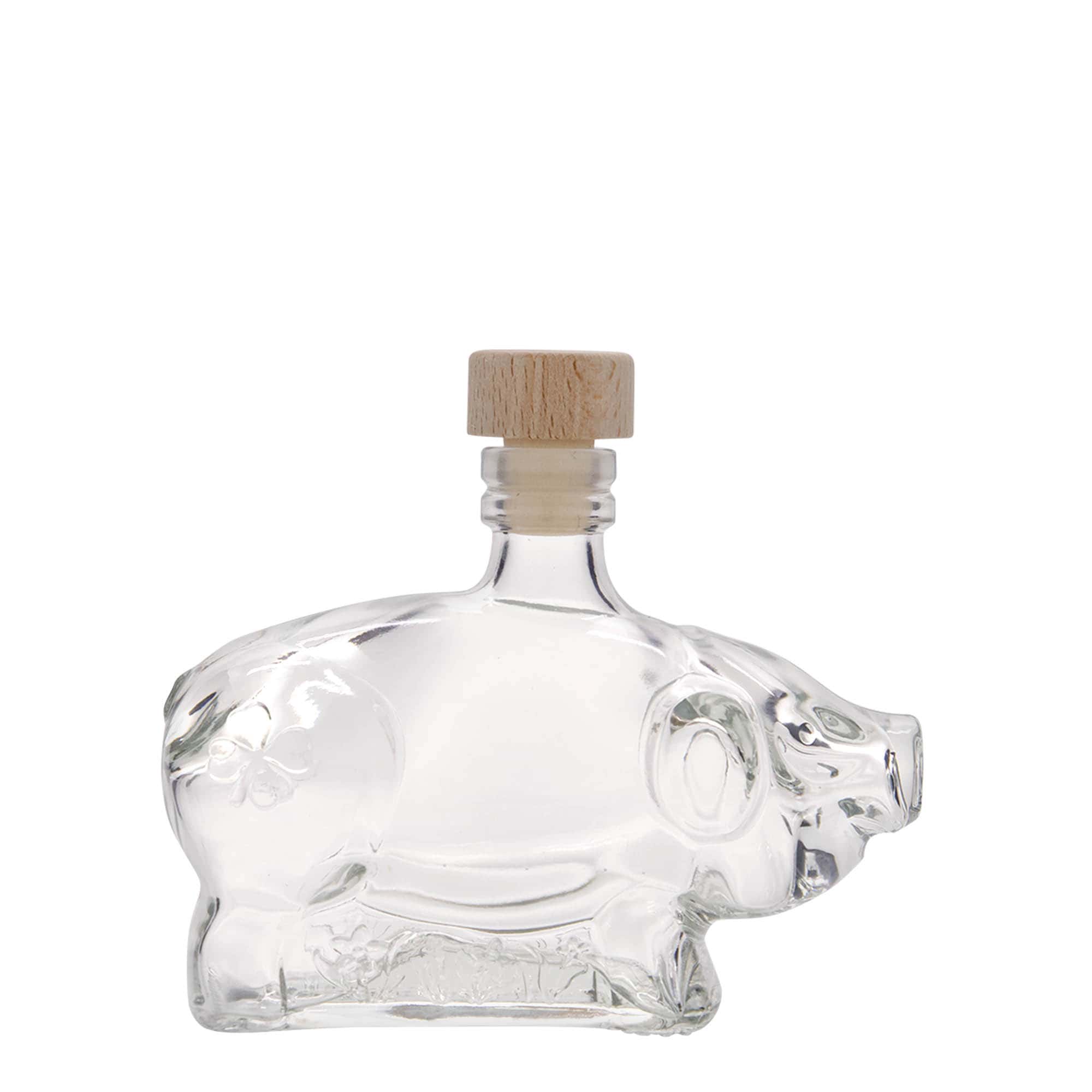 Bottiglia di vetro da 200 ml 'Maialino portafortuna', bocca: sughero Bottiglia di vetro da 200 ml 'Maialino portafortuna', bocca: sughero
