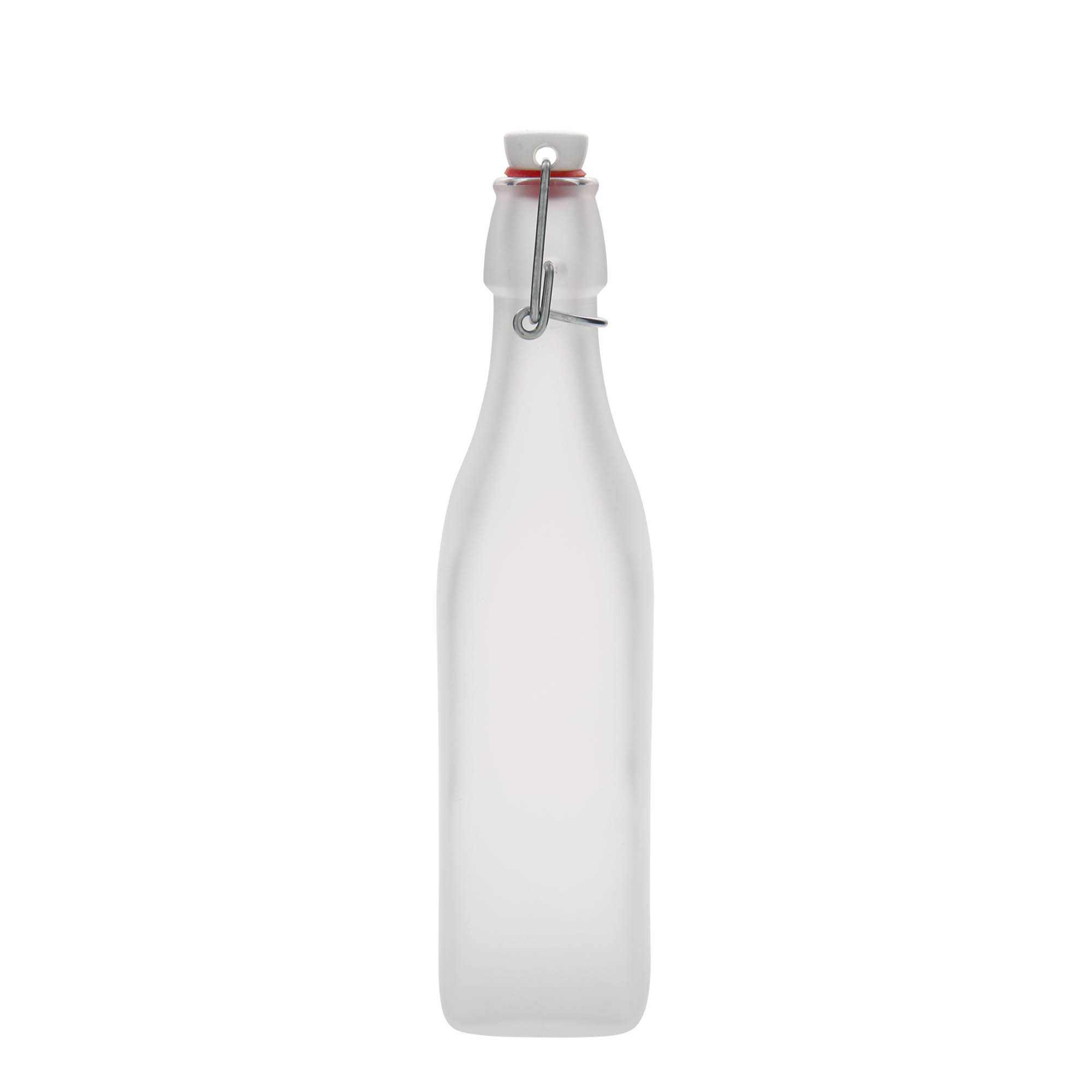 Bottiglia di vetro 500 ml 'Swing, quadrata, bianca, bocca: chiusura a leva Bottiglia di vetro 500 ml 'Swing, quadrata, bianca, bocca: chiusura a leva
