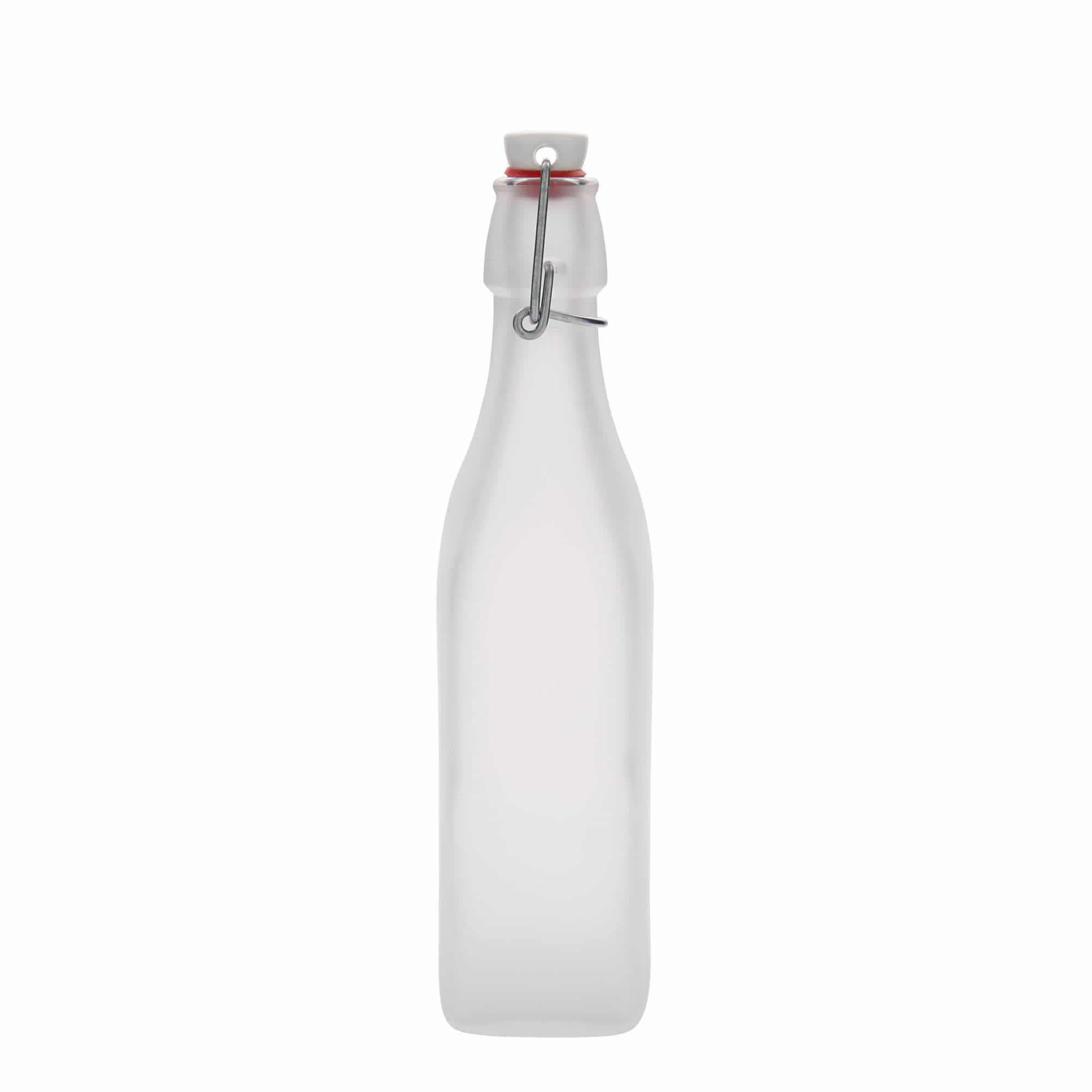 Bottiglia di vetro 500 ml 'Swing, quadrata, bianca, bocca: chiusura a leva