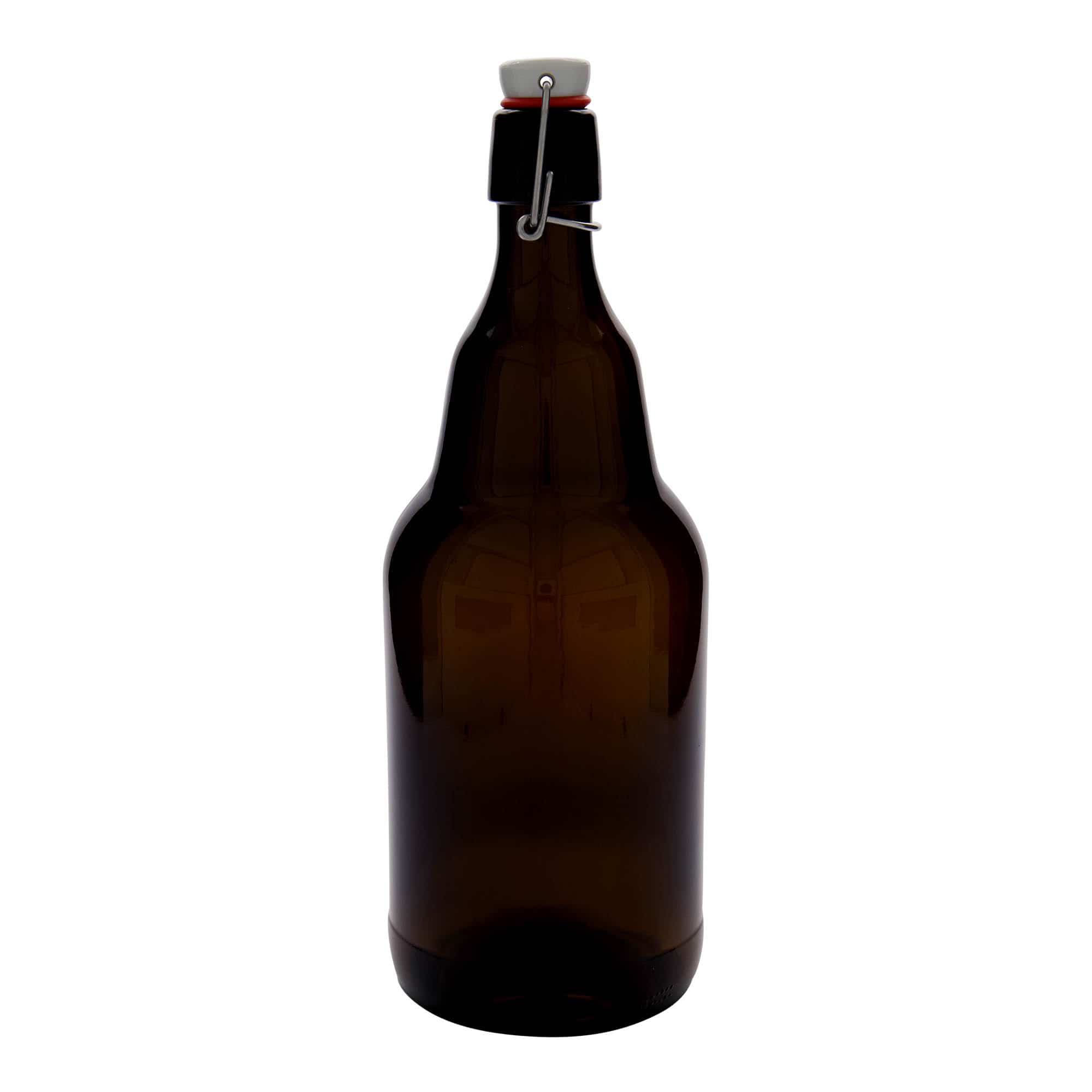 2000 ml Bottiglia da birra, vetro, marrone, imboccatura: tappo meccanico