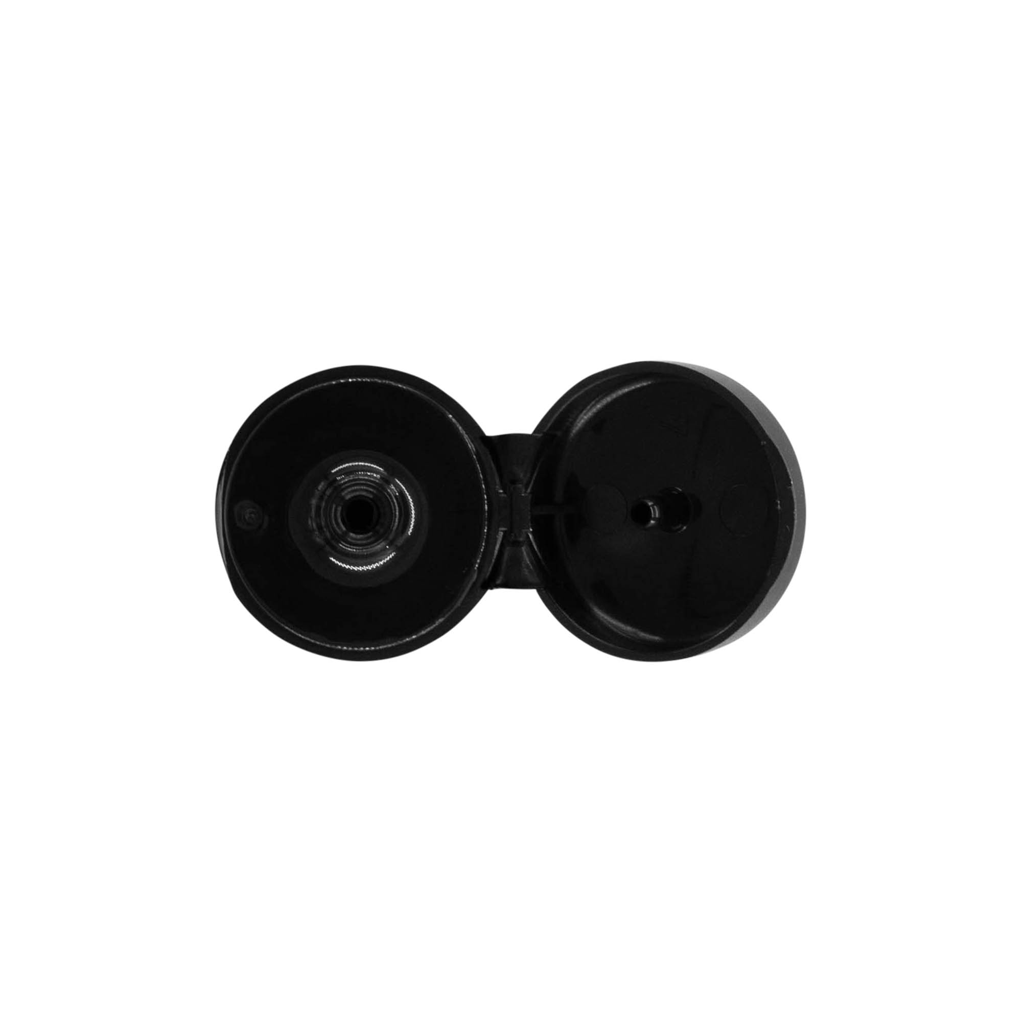 Tappo a vite con cerniera a ribalta, plastica PP, nero, per bocca: 20/410 Tappo a vite con cerniera a ribalta, plastica PP, nero, per bocca: 20/410