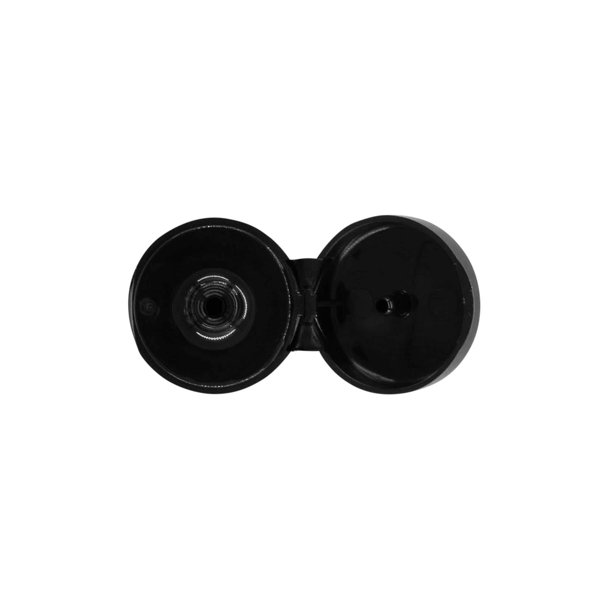 Tappo a vite con cerniera a ribalta, plastica PP, nero, per bocca: 20/410 Tappo a vite con cerniera a ribalta, plastica PP, nero, per bocca: 20/410