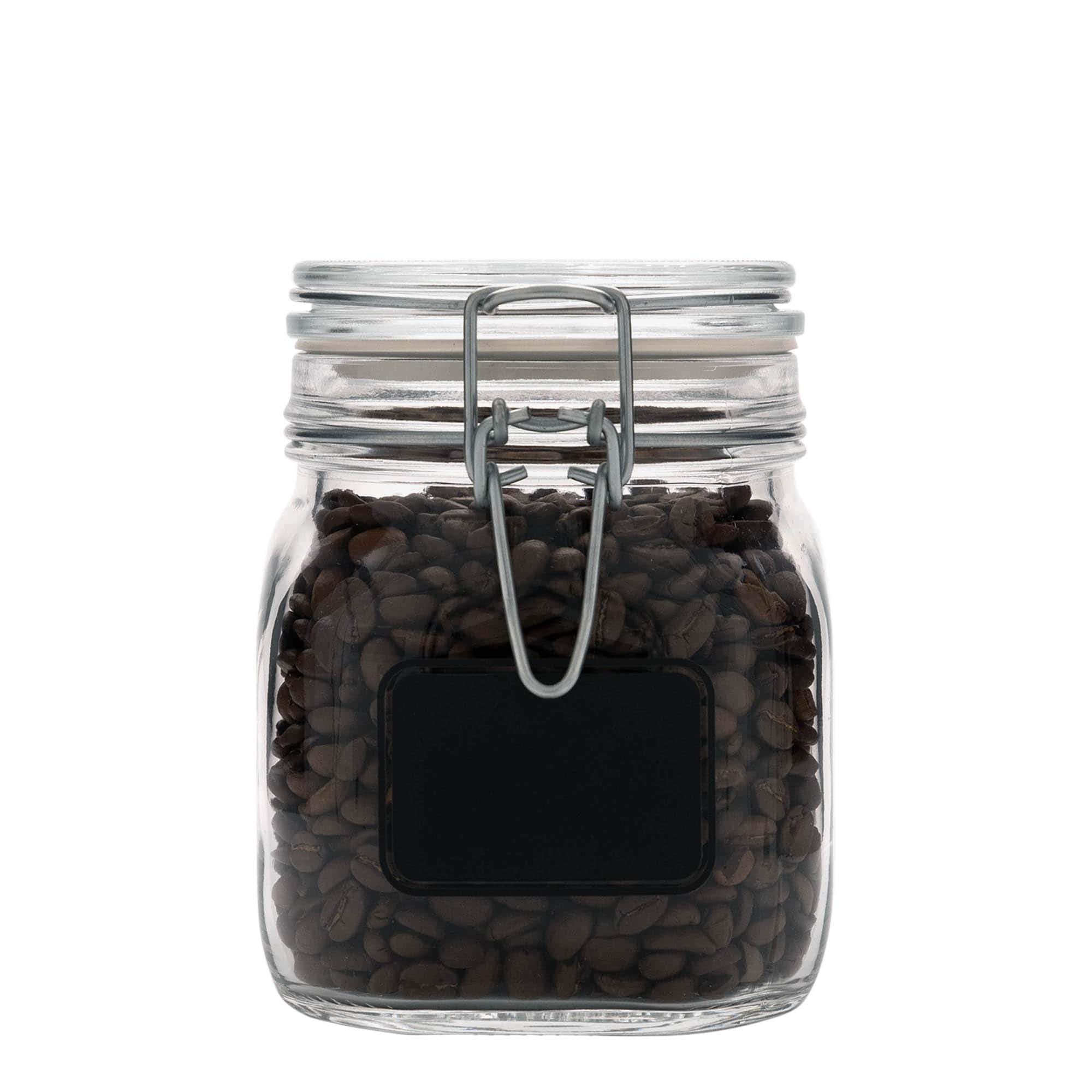 Vaso con chiusura a molla da 750 ml 'Fido', motivo: campo etichetta, quadrato, apertura: chiusura a molla