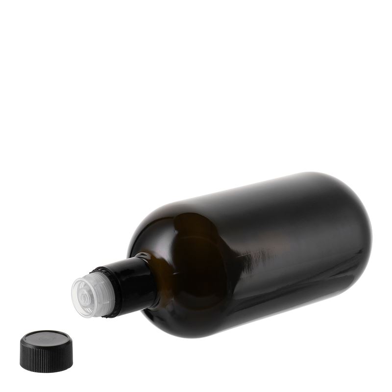 Bottiglia per aceto/olio da 750 ml 'Biolio', vetro, verde antico, bocca: DOP