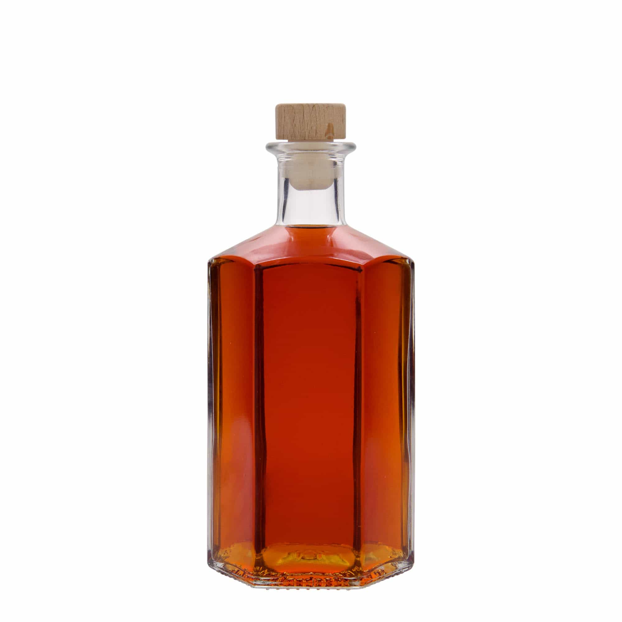 Bottiglia di vetro da 500 ml Apotecario 'Jimmy', esagonale, bocca: tappo di sughero