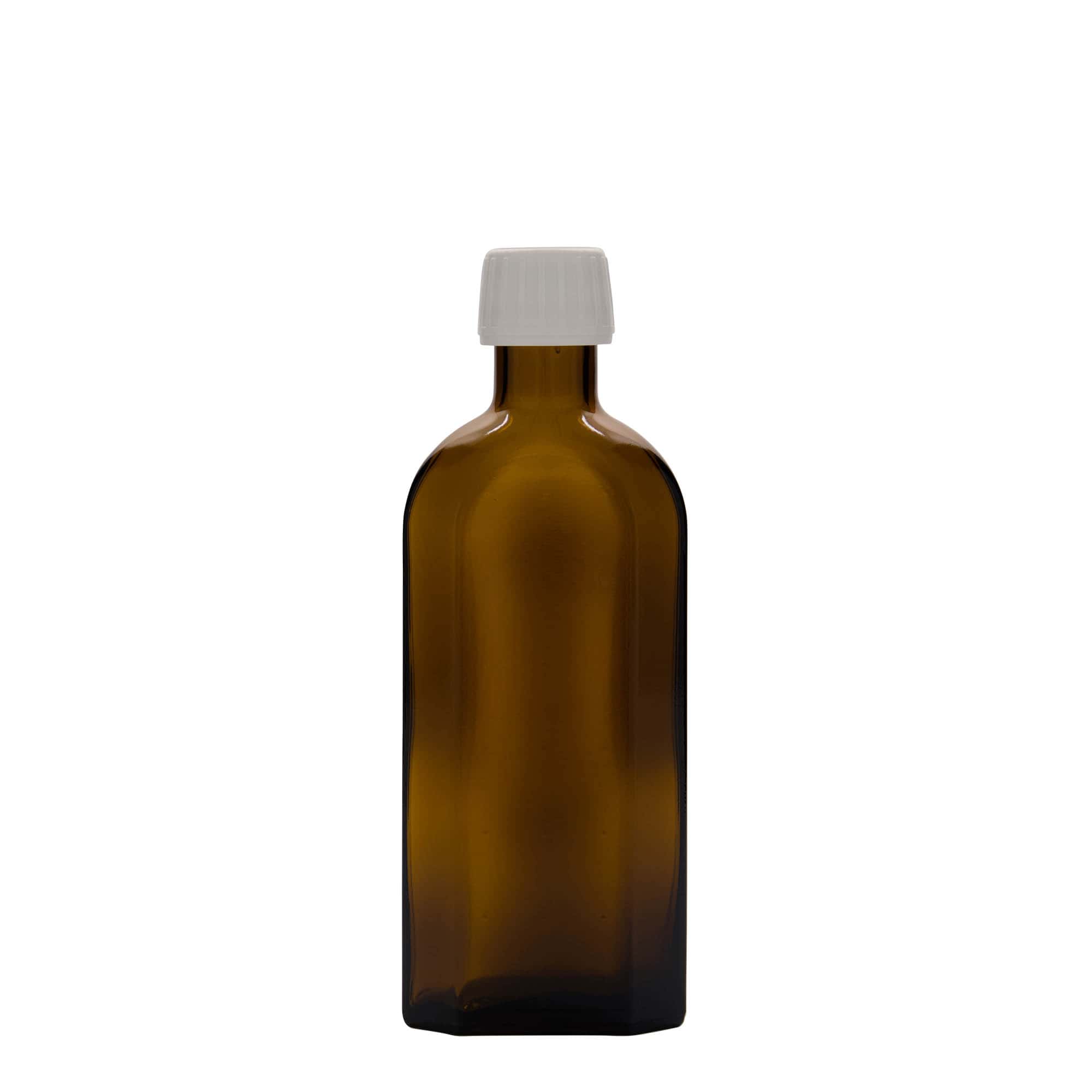 250 ml bottiglia medicinale Meplat, ovale, vetro, marrone, bocca: PP 28