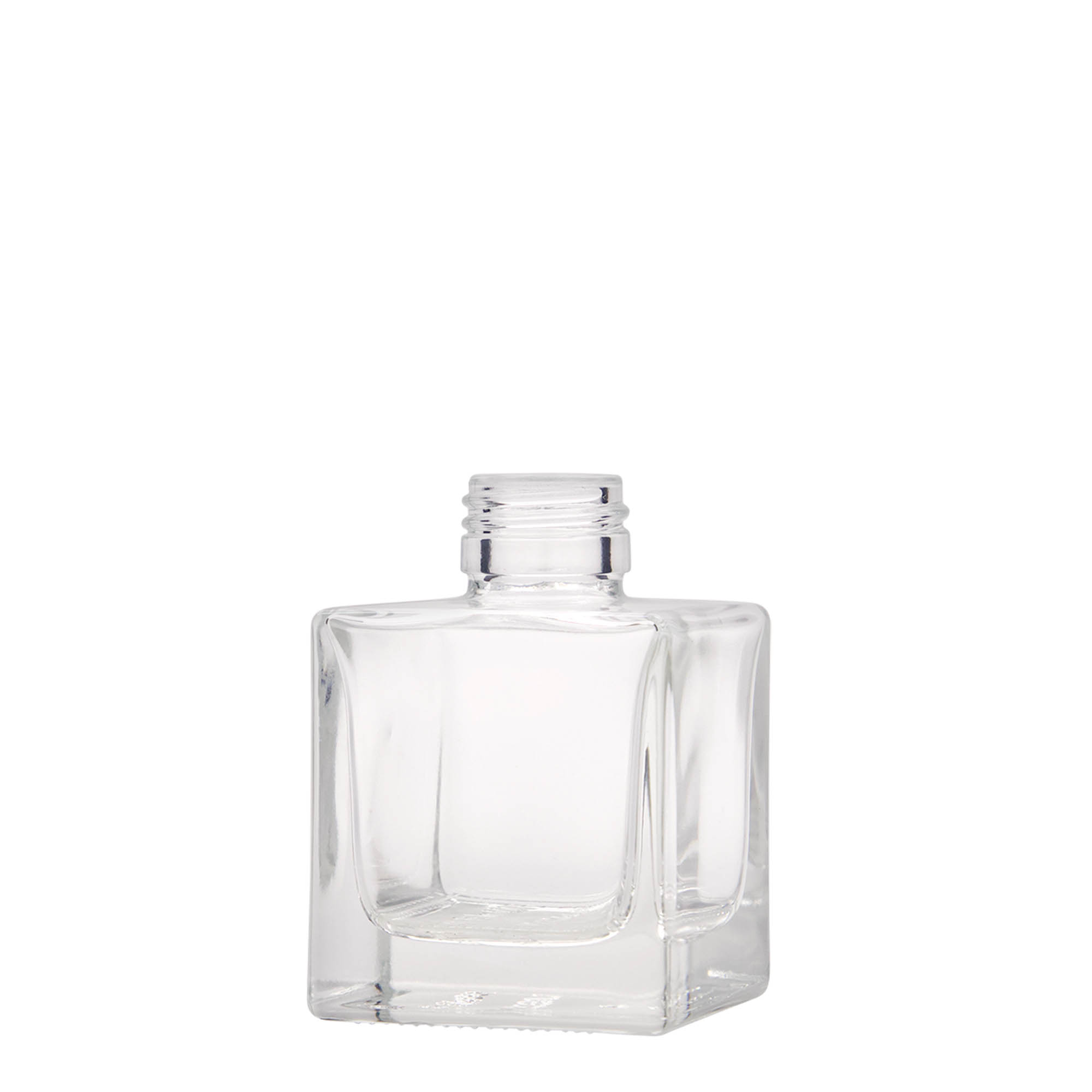 Bottiglia di vetro da 100 ml 'Cube', quadrata, bocca: PP 28 Bottiglia di vetro da 100 ml 'Cube', quadrata, bocca: PP 28