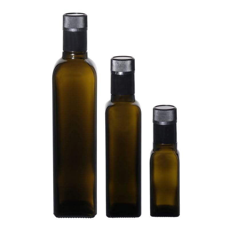 100 ml Bottiglia olio/aceto 'Quadra', vetro, quadrata, verde antico, imboccatura: DOP