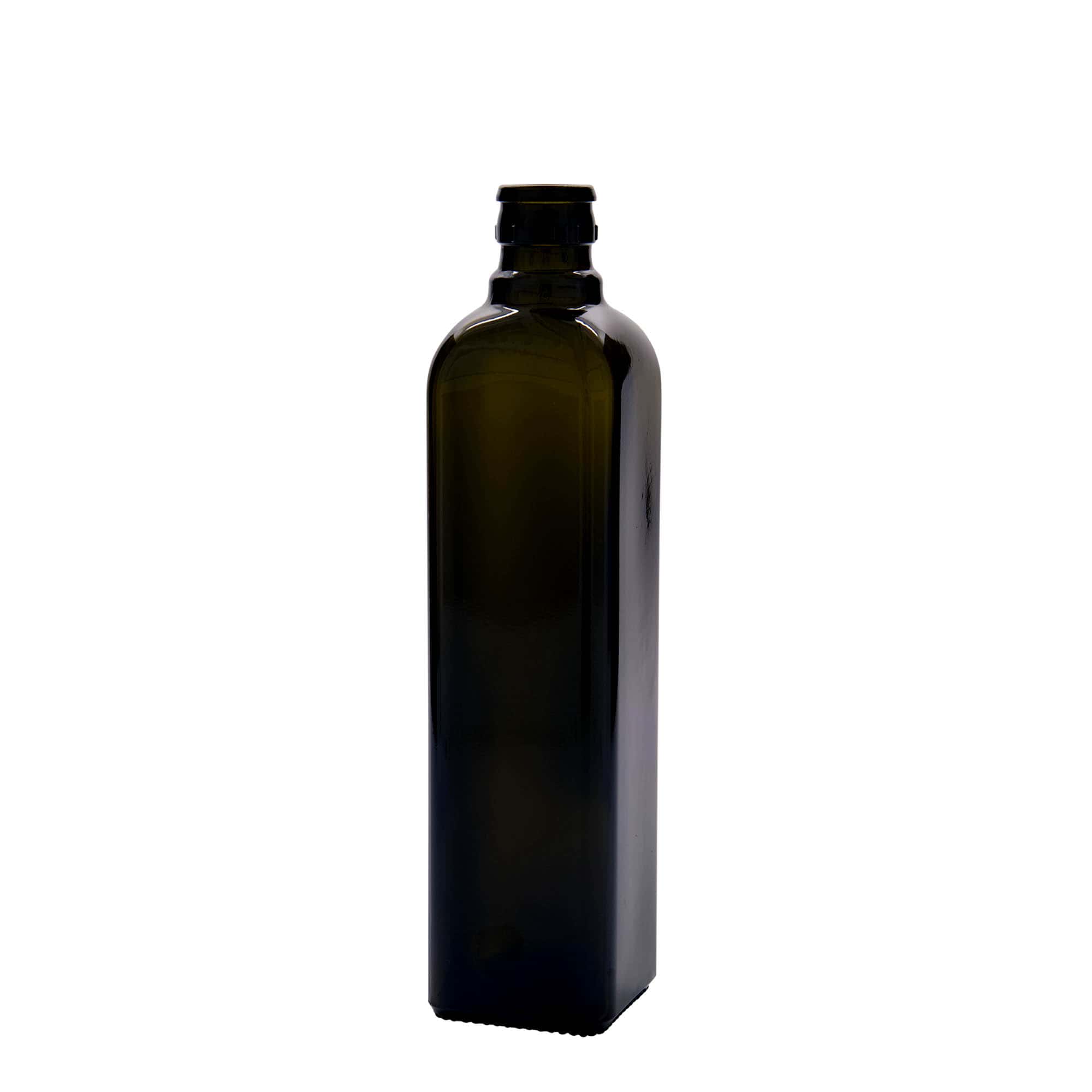 Bottiglia per aceto/olio 'Quadra' 500 ml, vetro, quadrata, verde antico, bocca: DOP