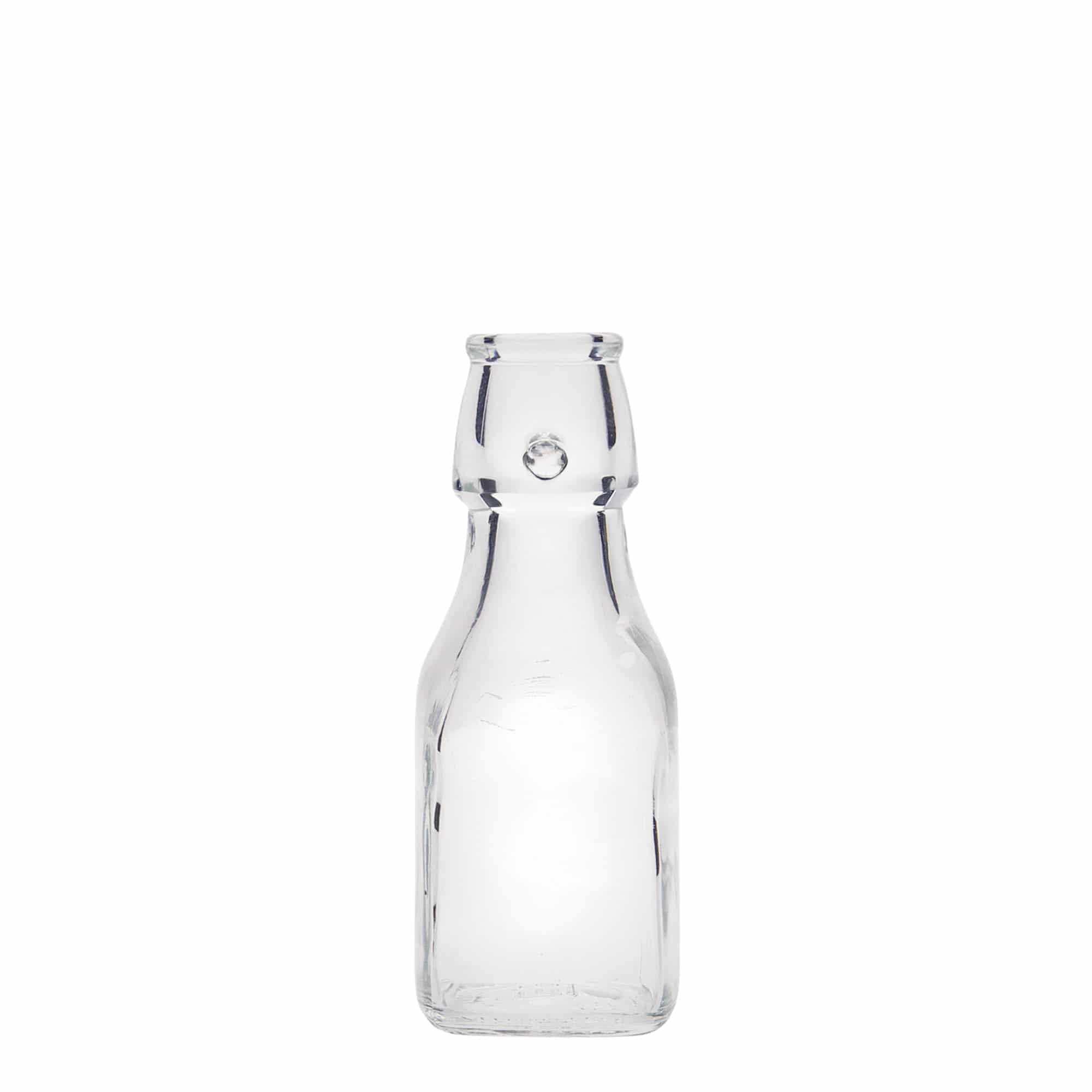 Bottiglia di vetro da 125 ml 'Swing', quadrata, bocca: chiusura a leva Bottiglia di vetro da 125 ml 'Swing', quadrata, bocca: chiusura a leva