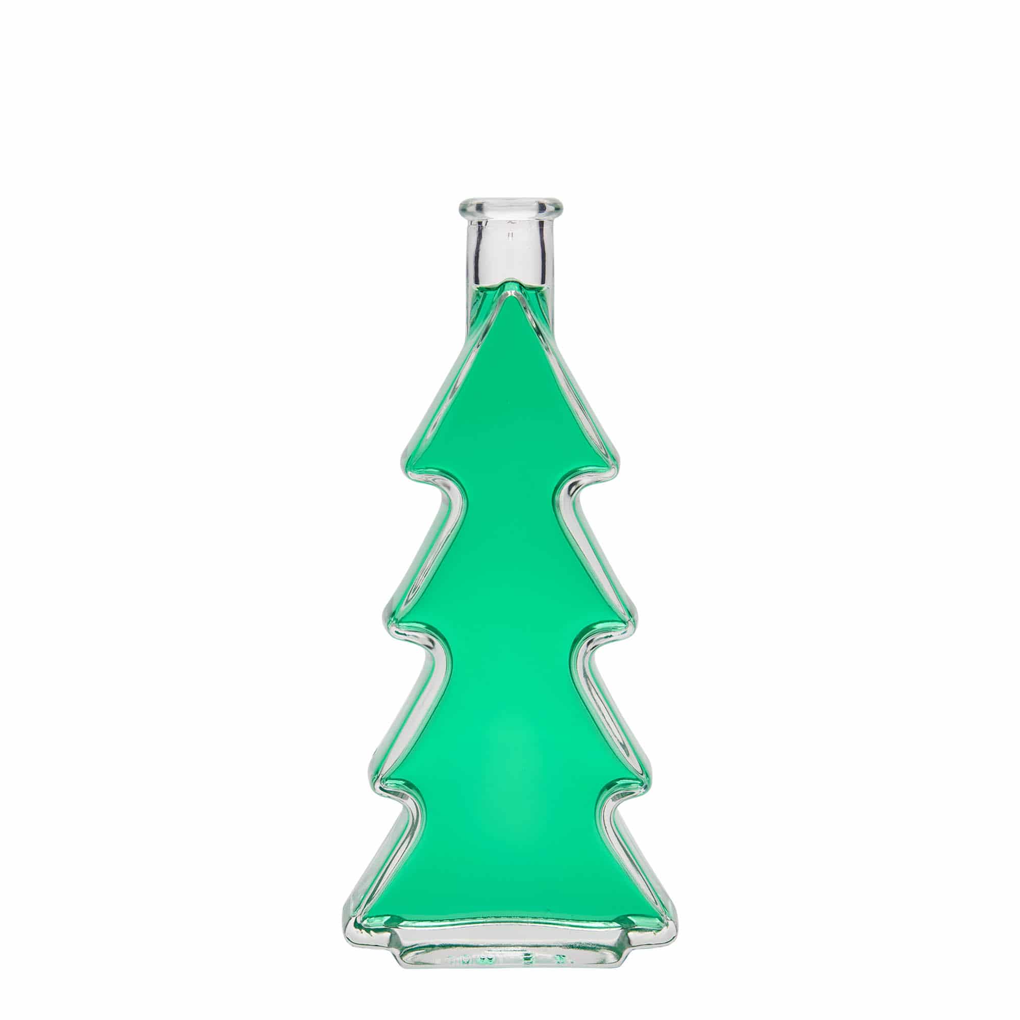 Bottiglia di vetro da 200 ml 'Albero di Natale', bocca: tappo di sughero