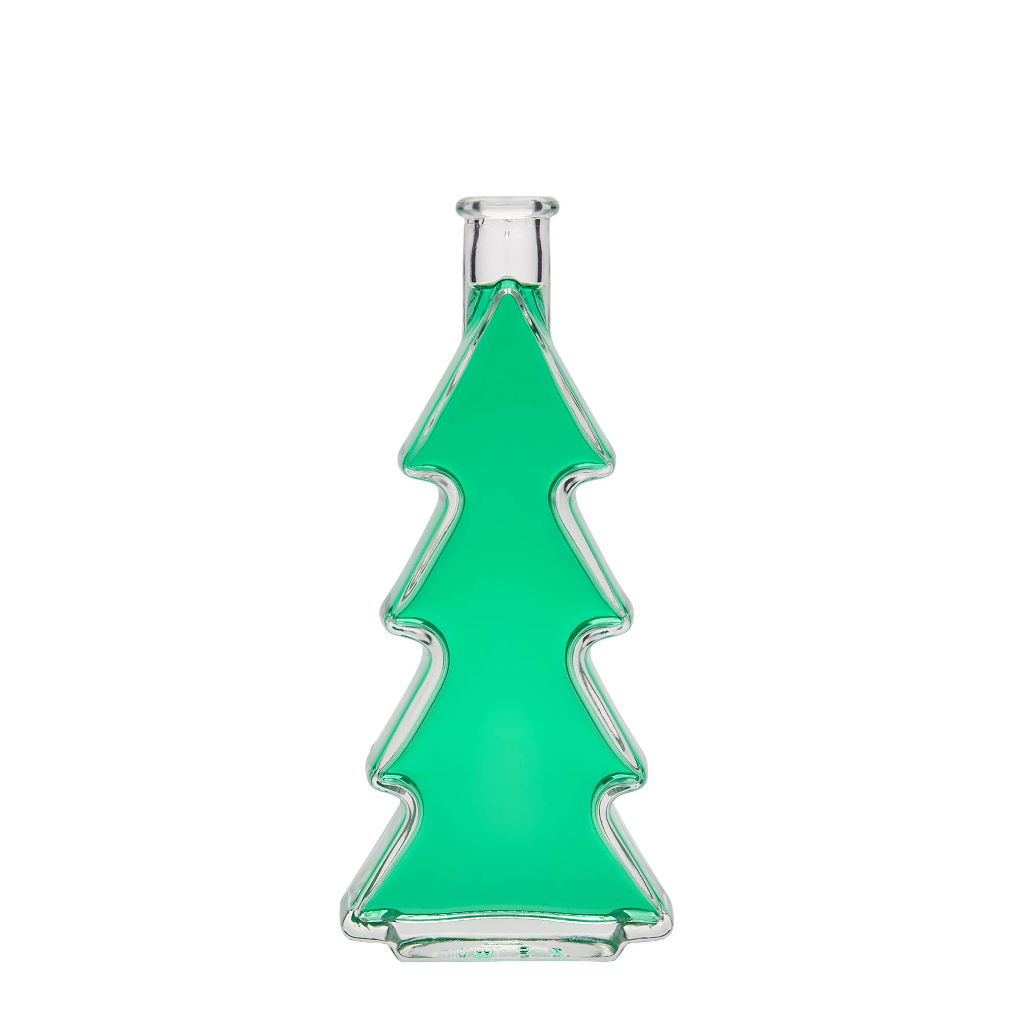 Bottiglia di vetro da 200 ml 'Albero di Natale', bocca: tappo di sughero Bottiglia di vetro da 200 ml 'Albero di Natale', bocca: tappo di sughero