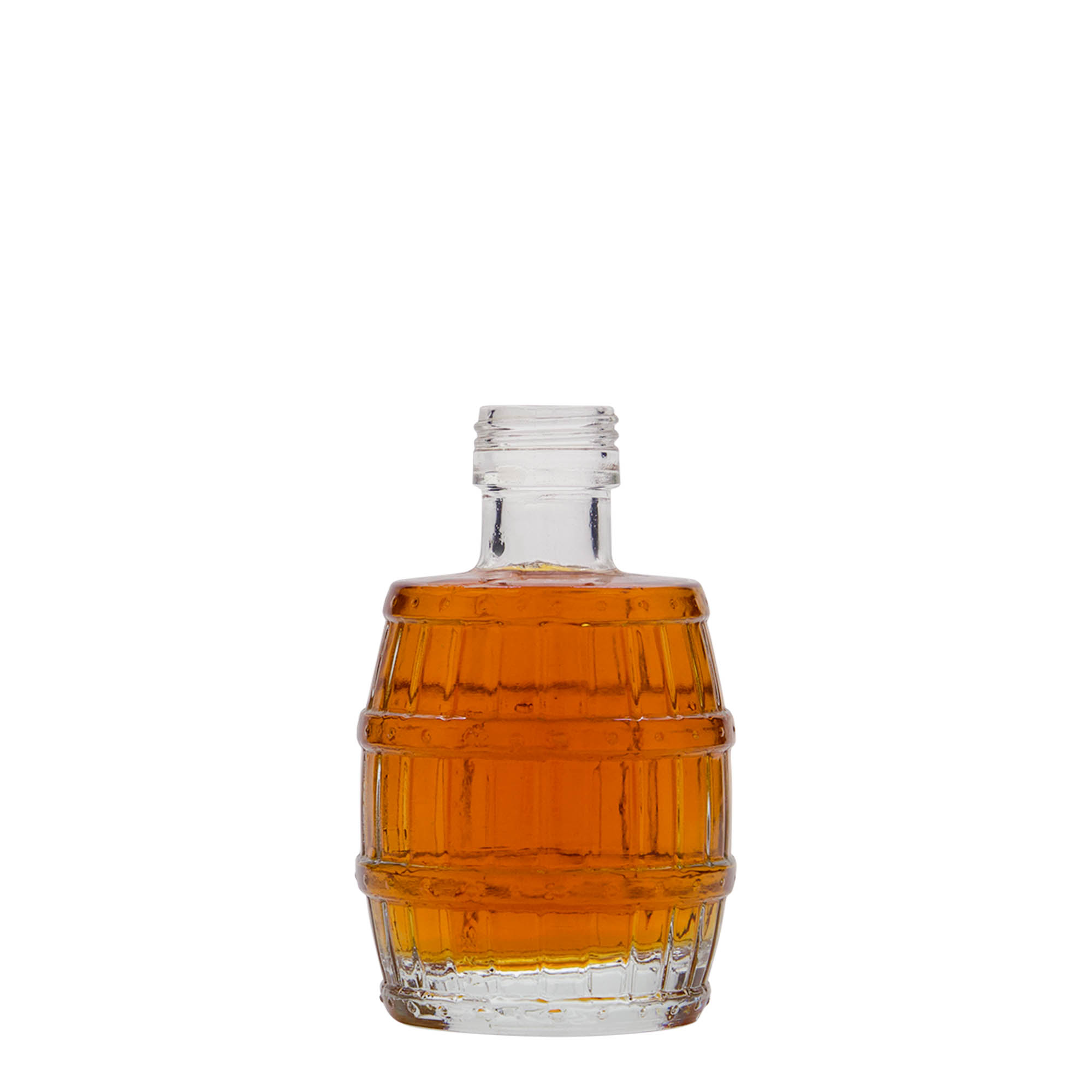 Bottiglia di vetro da 100 ml 'Barile', bocca: PP 24 Bottiglia di vetro da 100 ml 'Barile', bocca: PP 24