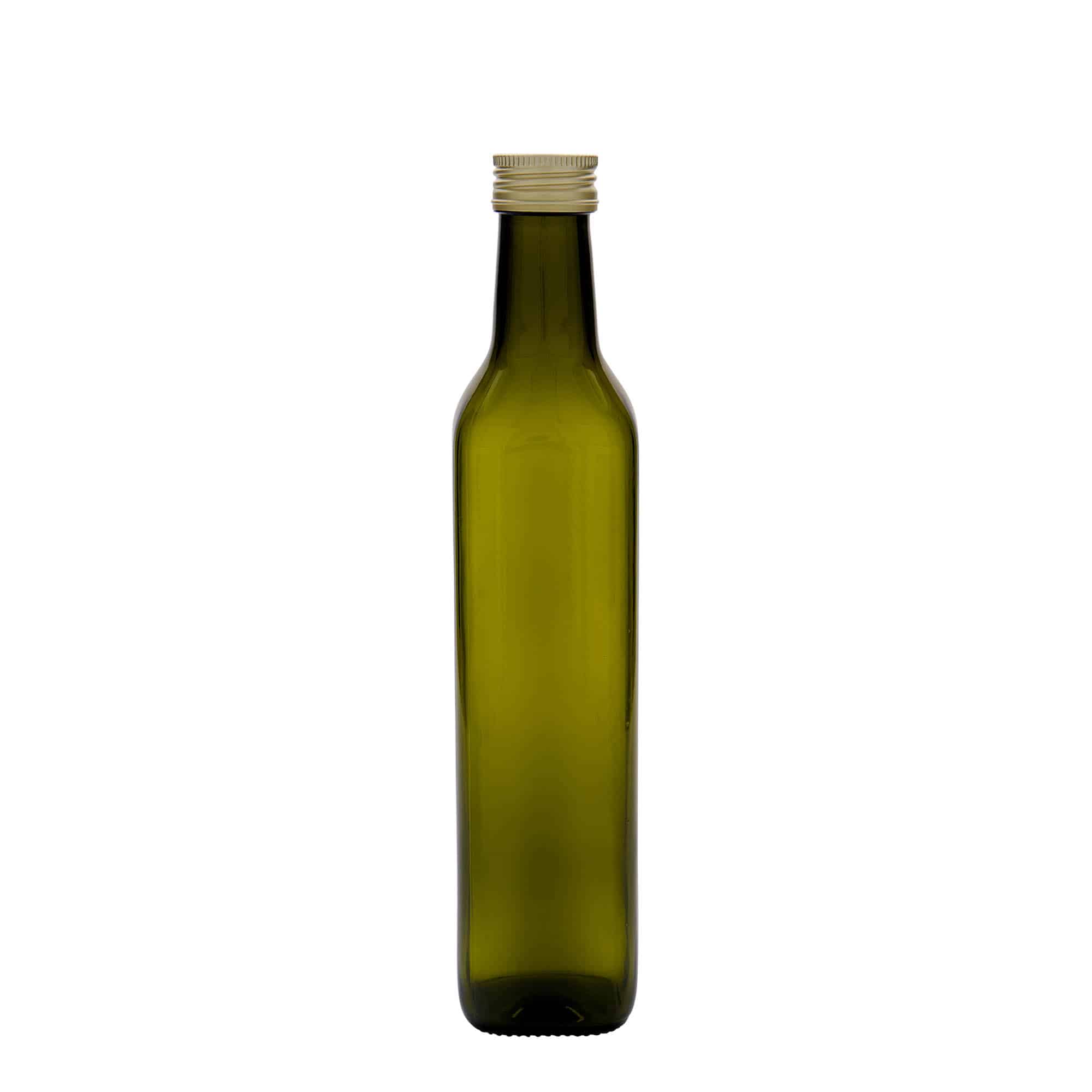 500 ml Bottiglia 'Marasca', vetro, quadrata, verde antico, imboccatura: PP 31,5