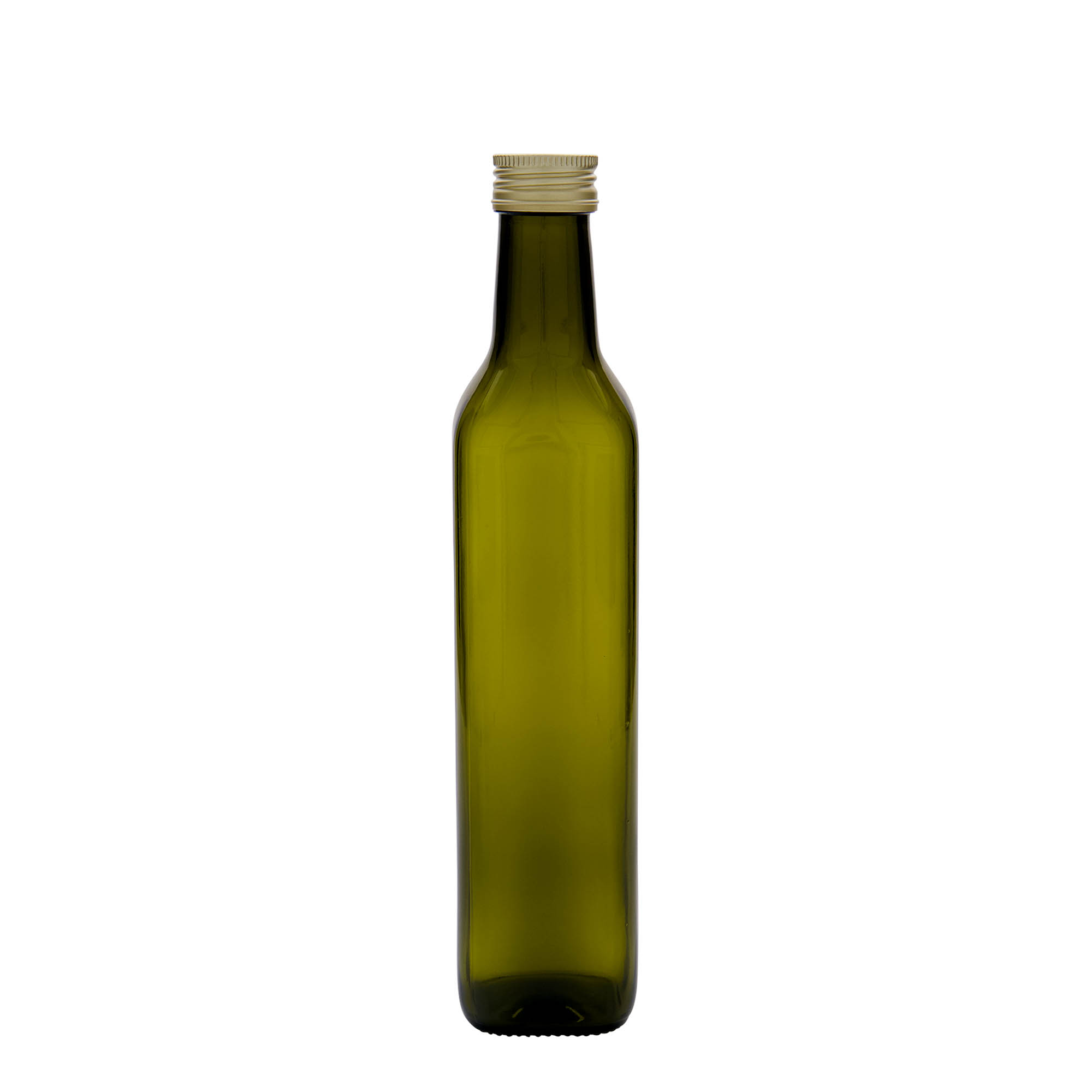 Bottiglia di vetro da 500 ml 'Marasca', quadrata, verde antico, bocca: PP 31,5 Bottiglia di vetro da 500 ml 'Marasca', quadrata, verde antico, bocca: PP 31,5
