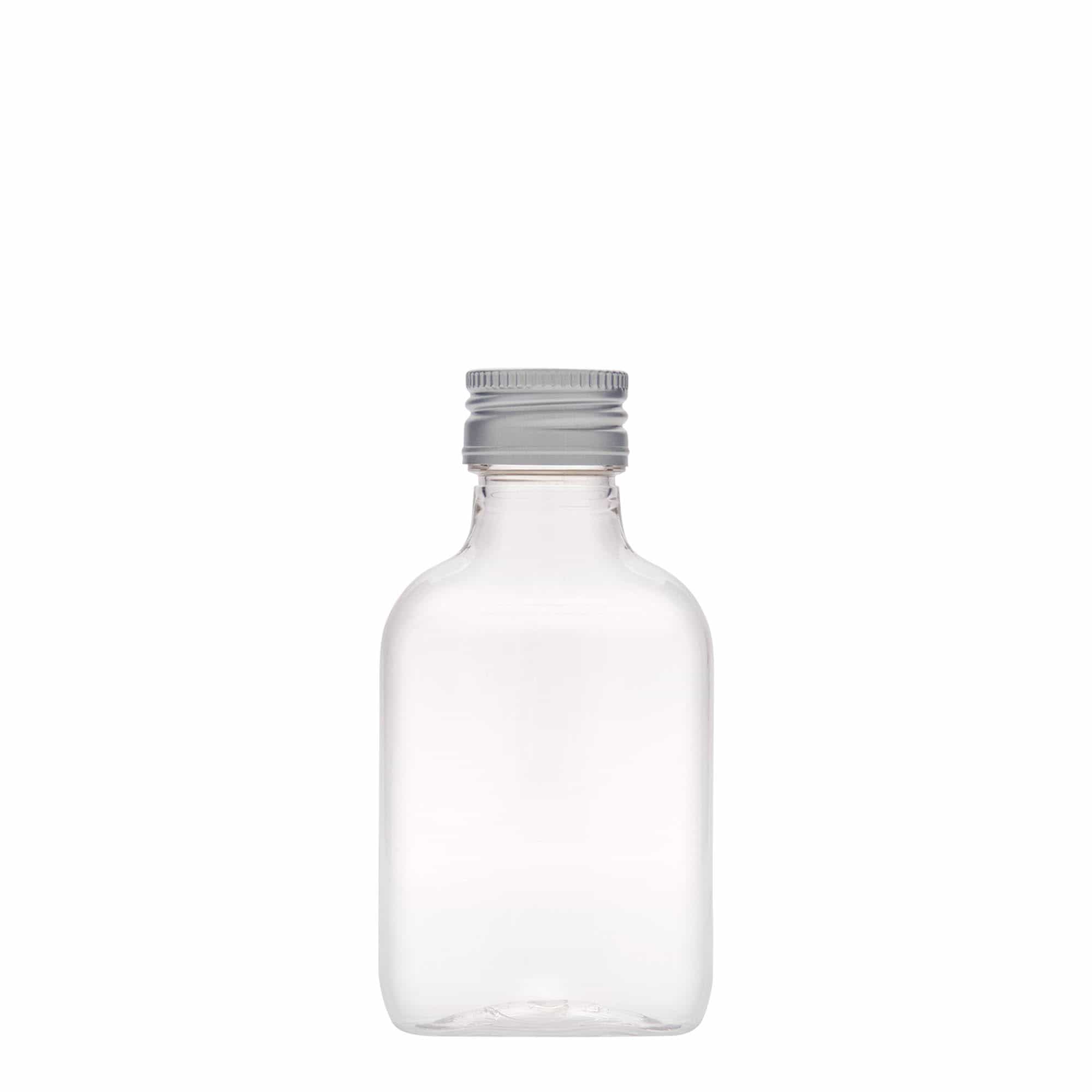Bottiglia tascabile da 100 ml, ovale, plastica PET, bocca: PP 28