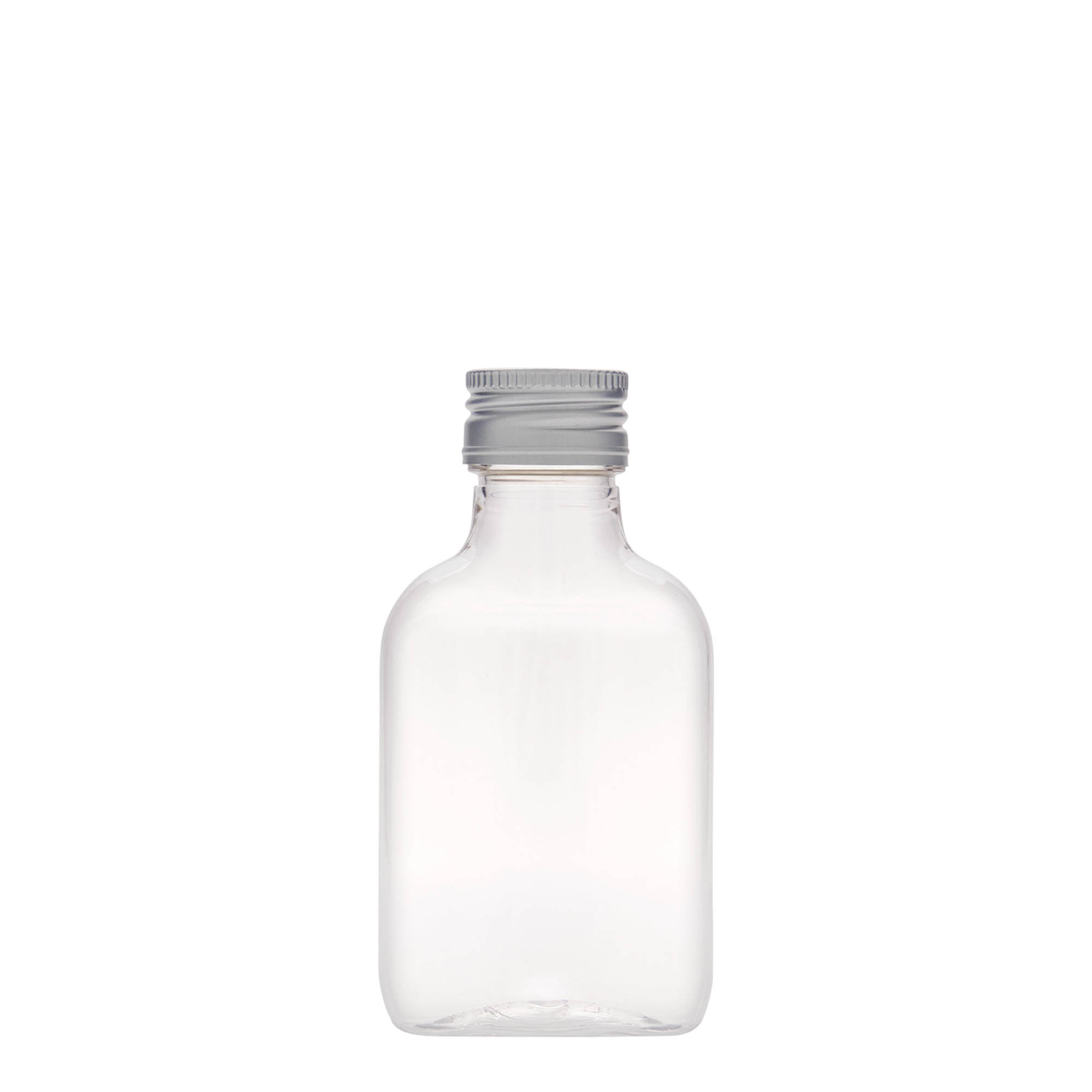 Bottiglia tascabile da 100 ml, ovale, plastica PET, bocca: PP 28 Bottiglia tascabile da 100 ml, ovale, plastica PET, bocca: PP 28