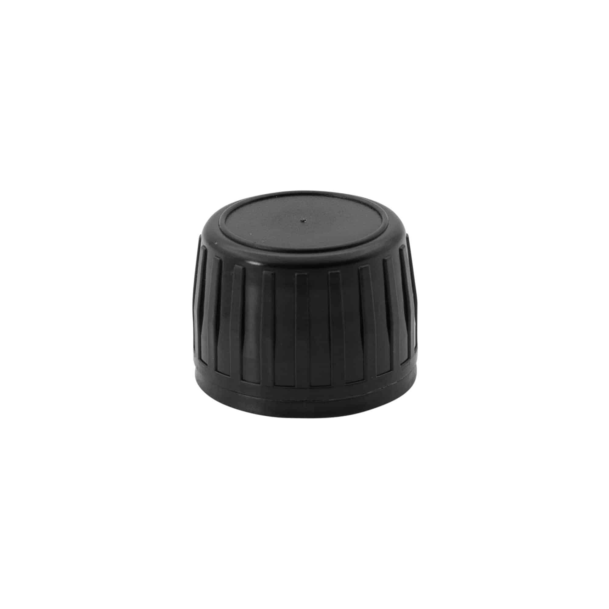 Tappo a vite con sigillo antimanomissione, plastica PP, nero, per imboccatura: DIN 28 Tappo a vite con sigillo antimanomissione, plastica PP, nero, per imboccatura: DIN 28