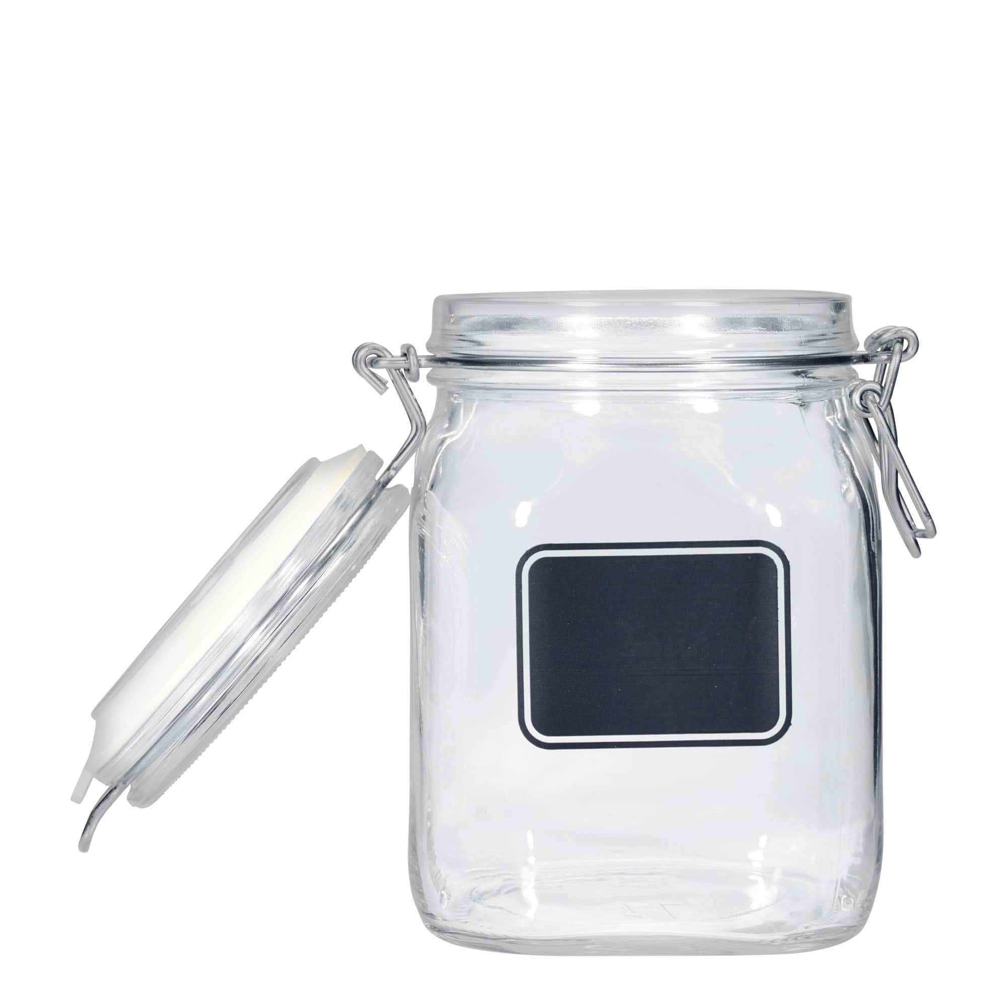 1.000 ml barattolo con chiusura a gancio 'Fido', motivo: campo etichetta, quadrato, bocca: chiusura a gancio 1.000 ml barattolo con chiusura a gancio 'Fido', motivo: campo etichetta, quadrato, bocca: chiusura a gancio