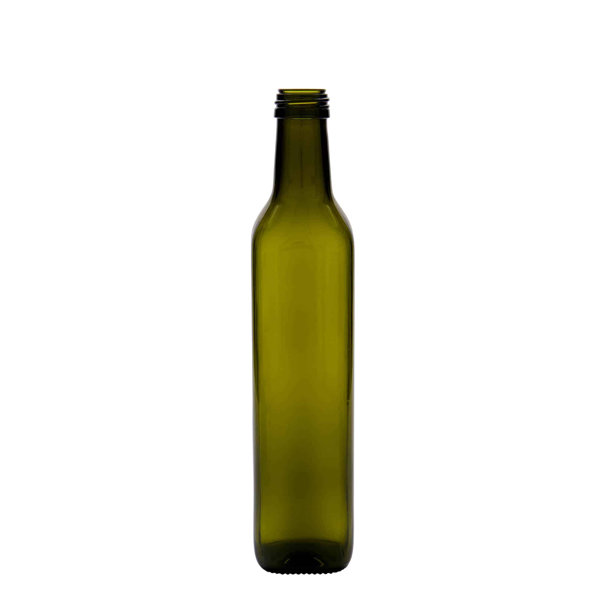 500 ml Bottiglia 'Marasca', vetro, quadrata, verde antico, imboccatura: PP 31,5