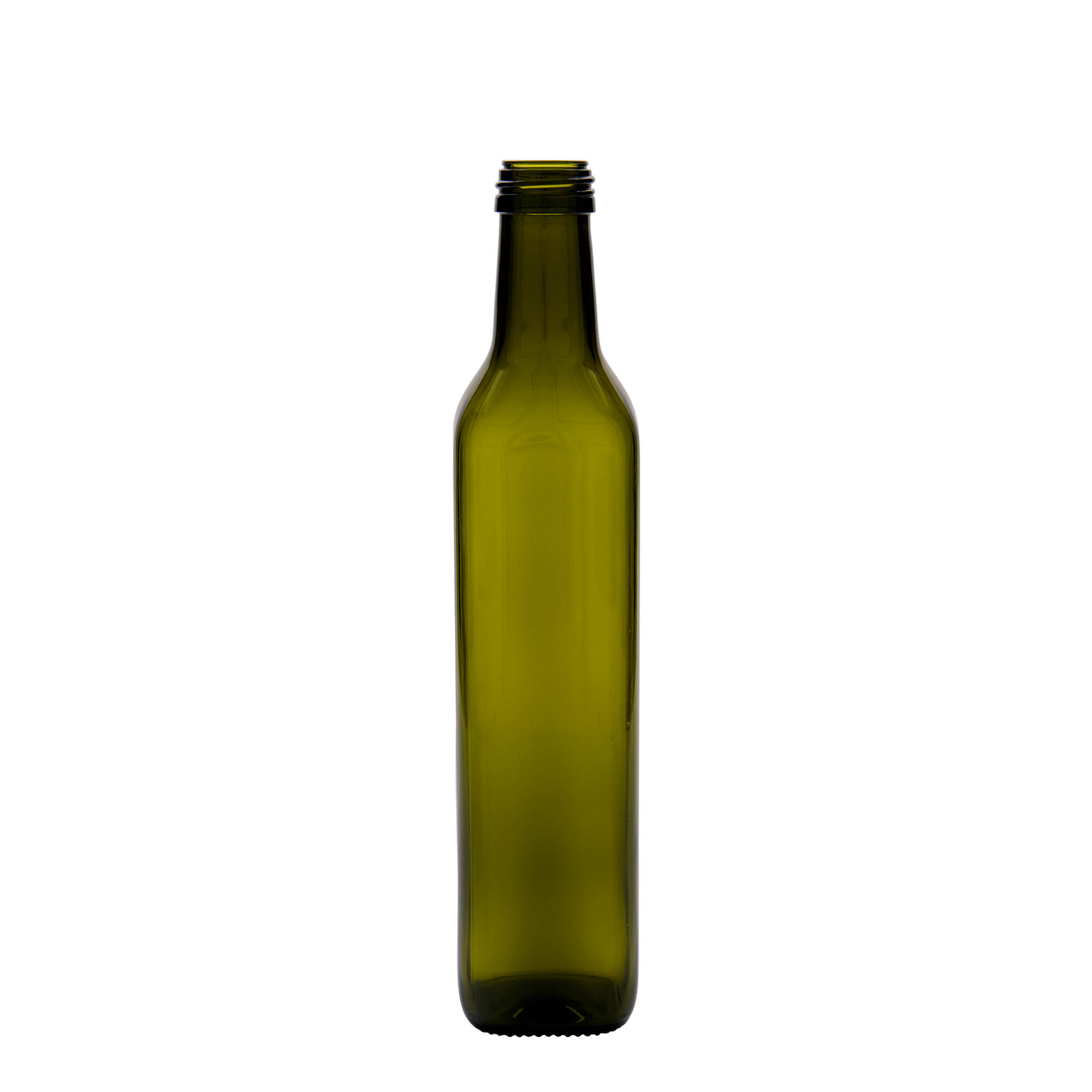 Bottiglia di vetro da 500 ml 'Marasca', quadrata, verde antico, bocca: PP 31,5 Bottiglia di vetro da 500 ml 'Marasca', quadrata, verde antico, bocca: PP 31,5
